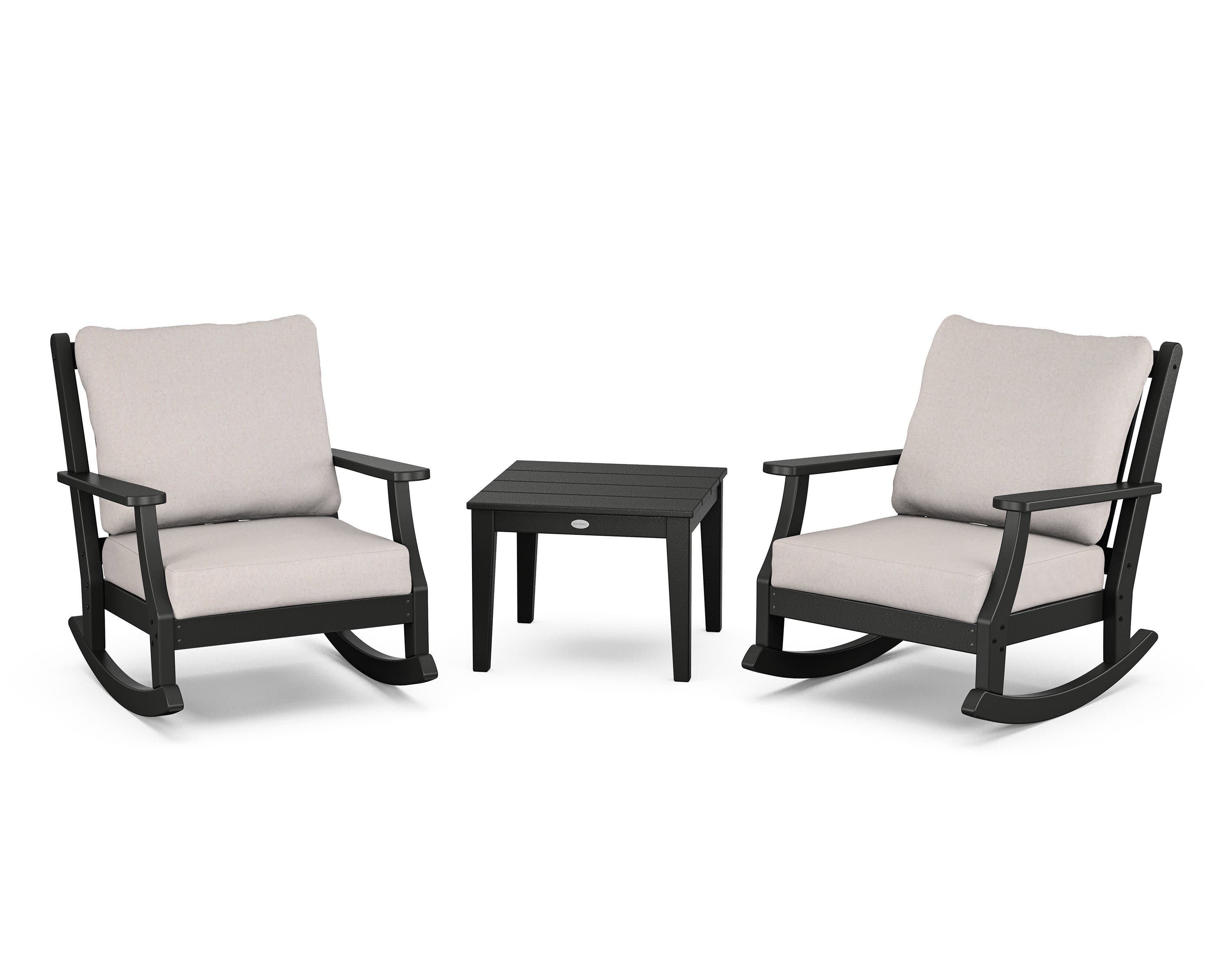 Wovendale 3-Piece Deep Seating Rocker Set in Black / Dune Burlap
