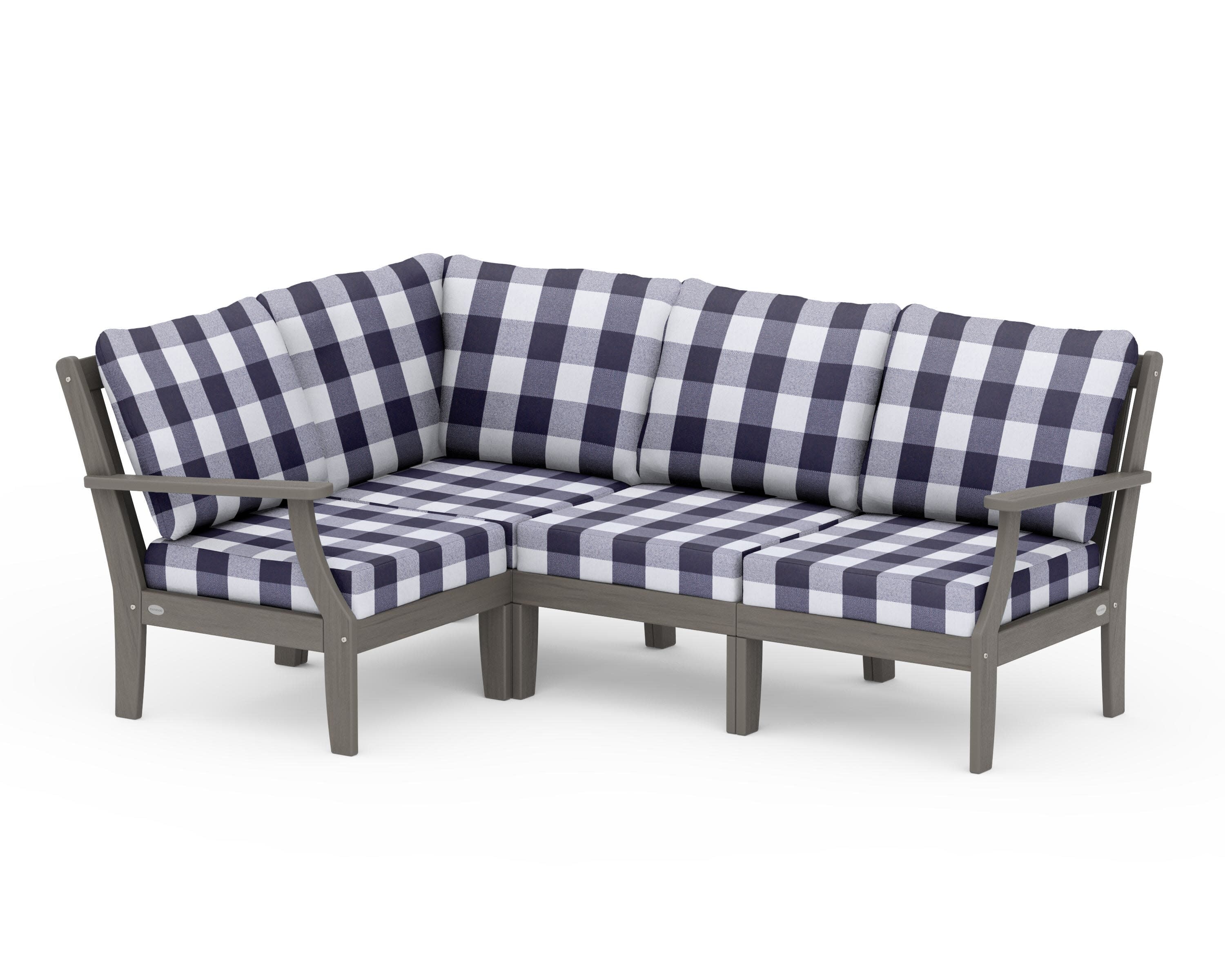 Braxton Modular 4-Piece Deep Seating Set in Driftwood / Buffalo Plaid Navy
