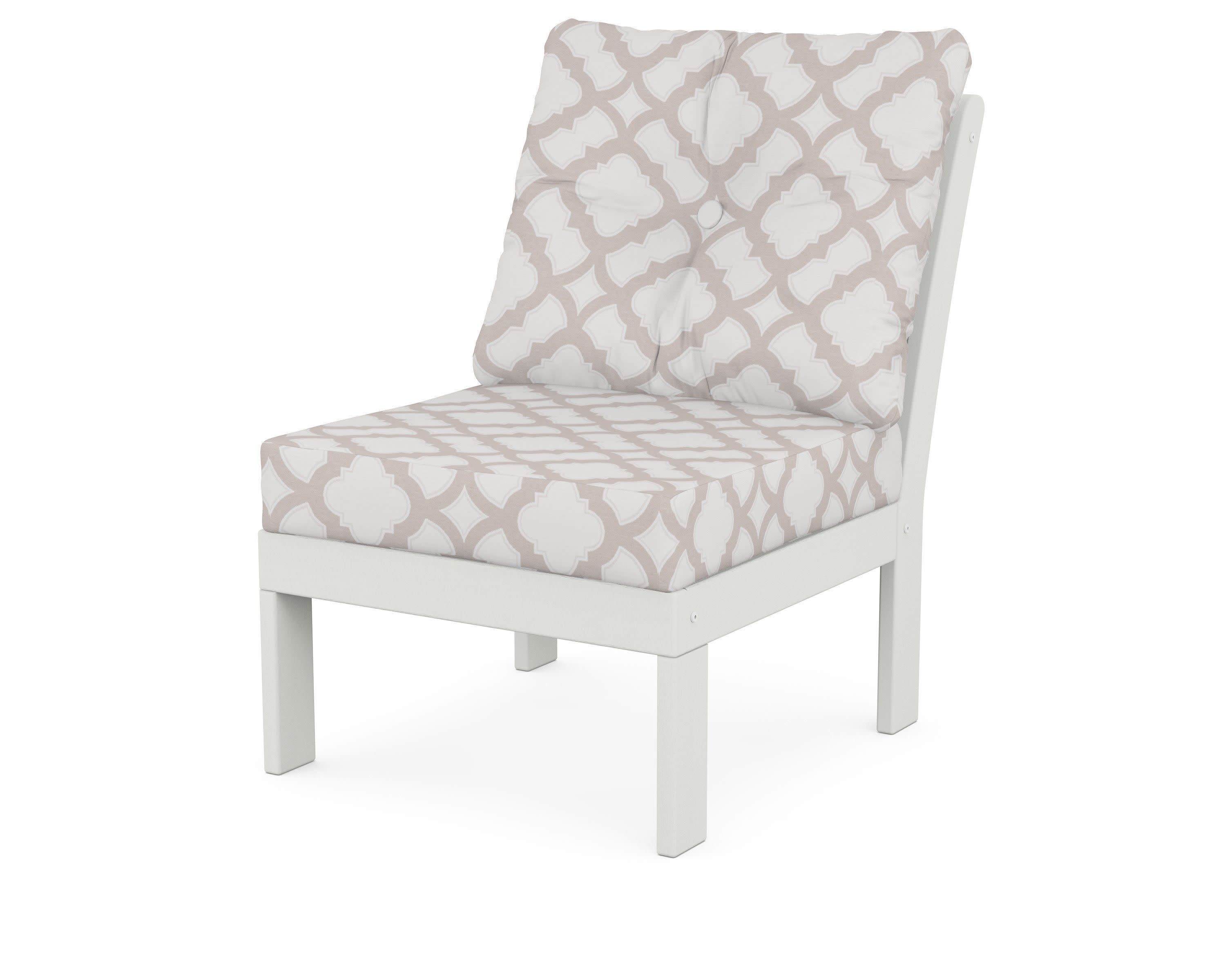 Vineyard Modular Armless Chair in Vintage White / Trellis Dune Burlap