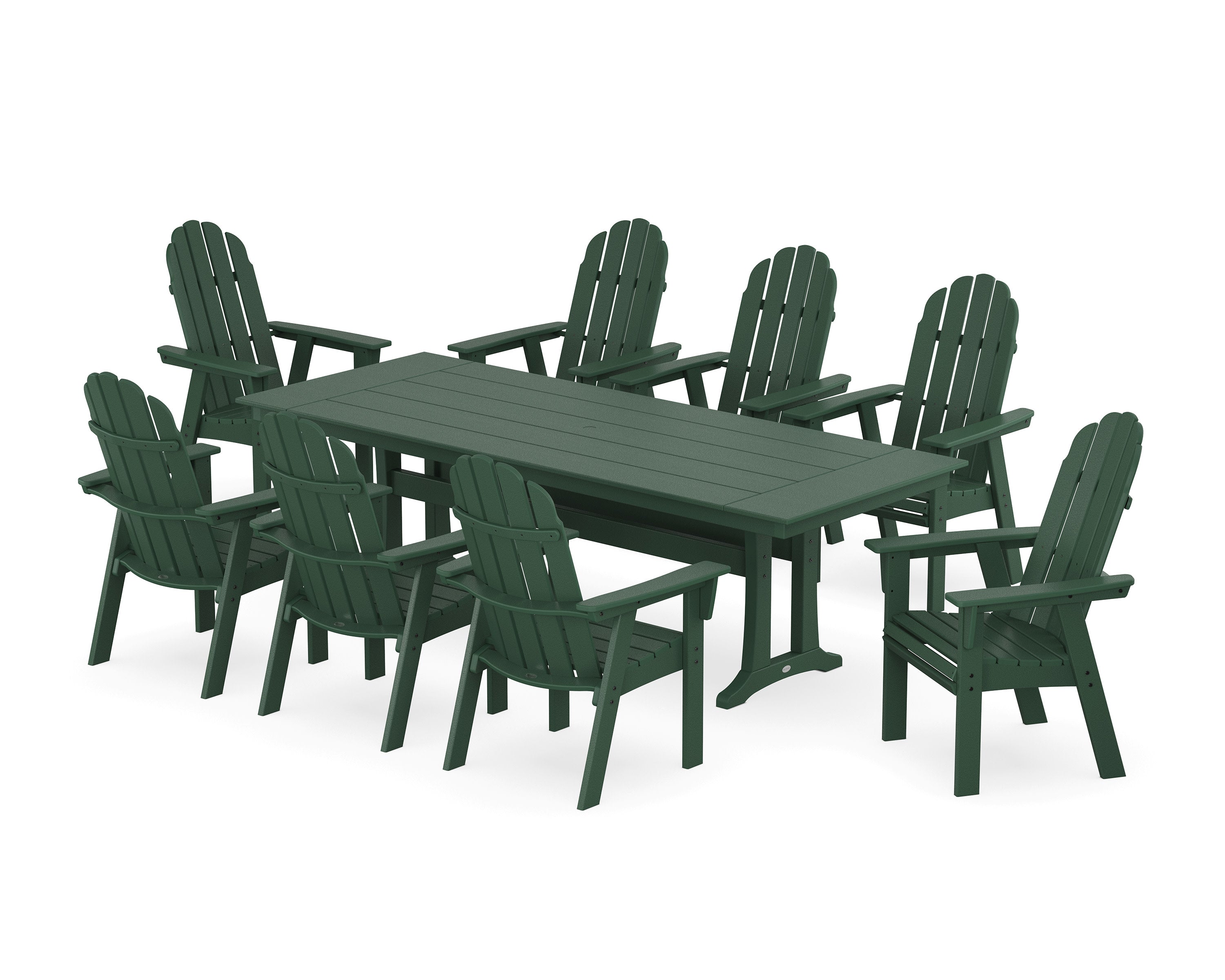 Vineyard 9-Piece Curveback Adirondack Farmhouse Dining Set with Trestle Legs in Green