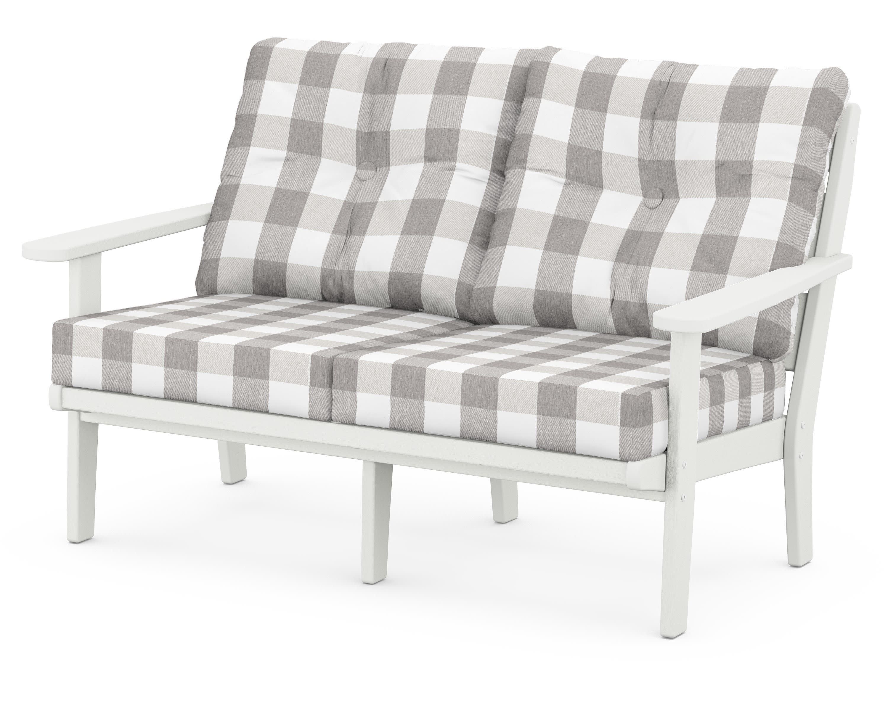Lakeside Deep Seating Loveseat in Vintage White / Buffalo Plaid Grey Mist