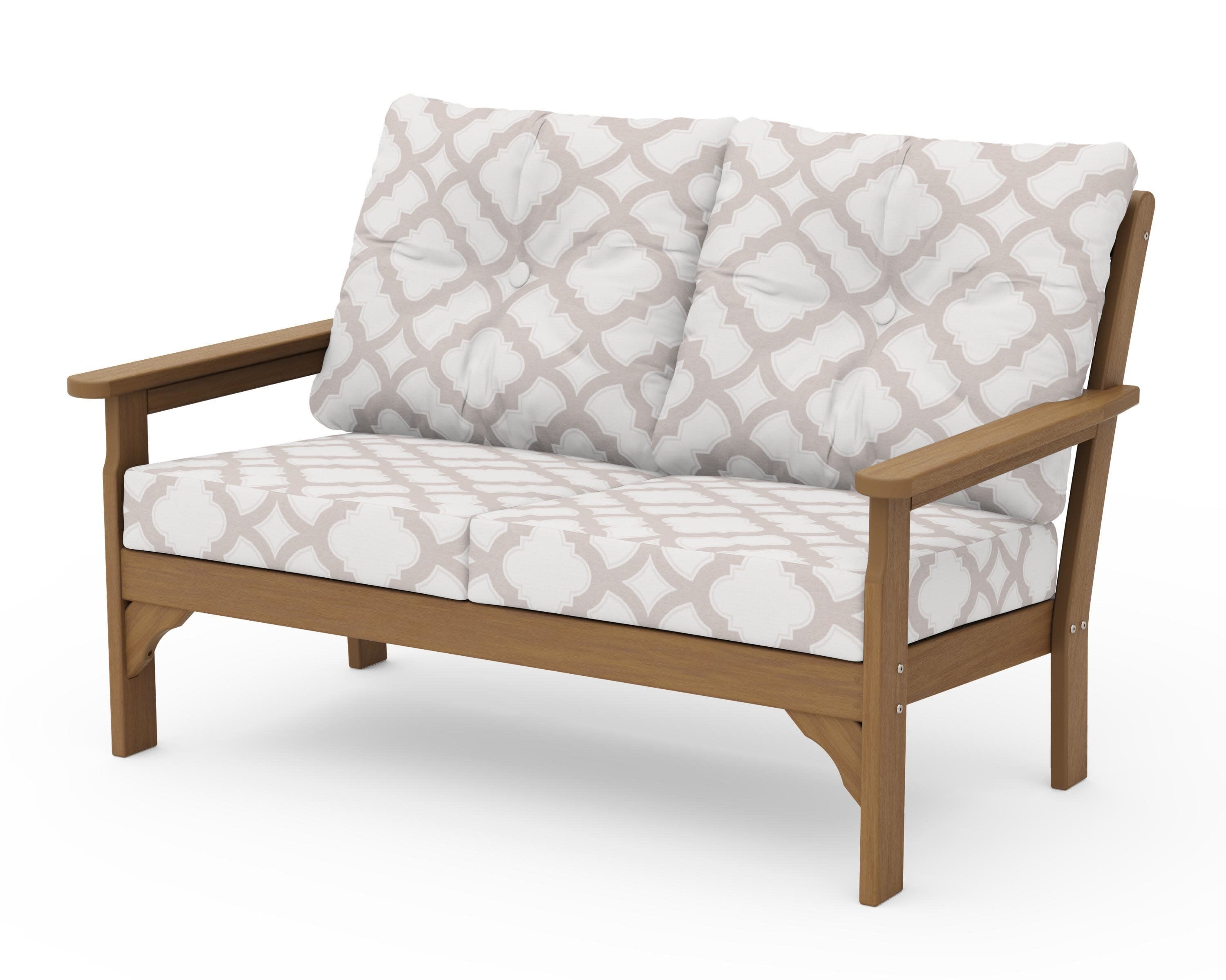 Vineyard Deep Seating Loveseat in Natural / Trellis Dune Burlap