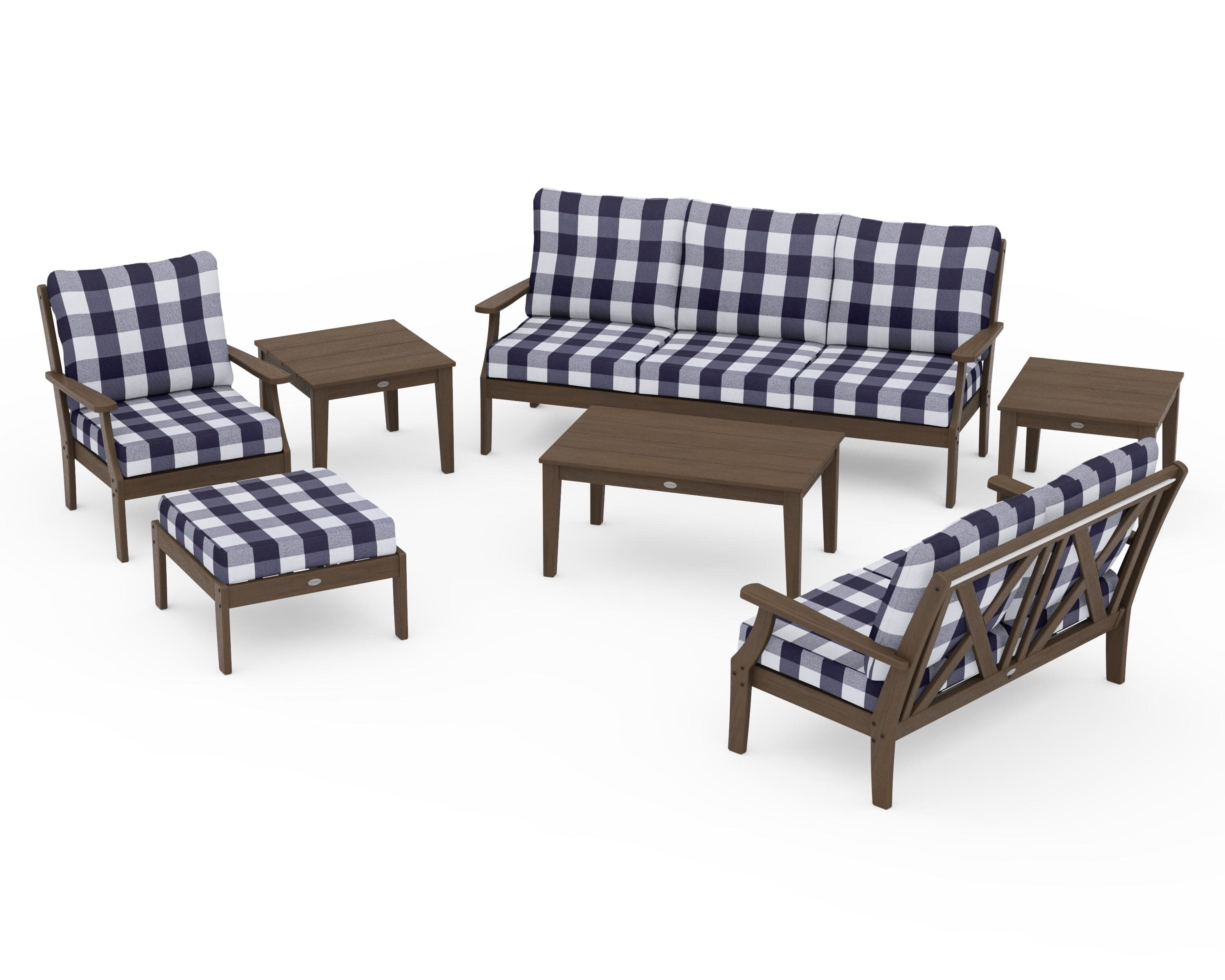 Braxton 7-Piece Deep Seating Set in Kona / Buffalo Plaid Navy