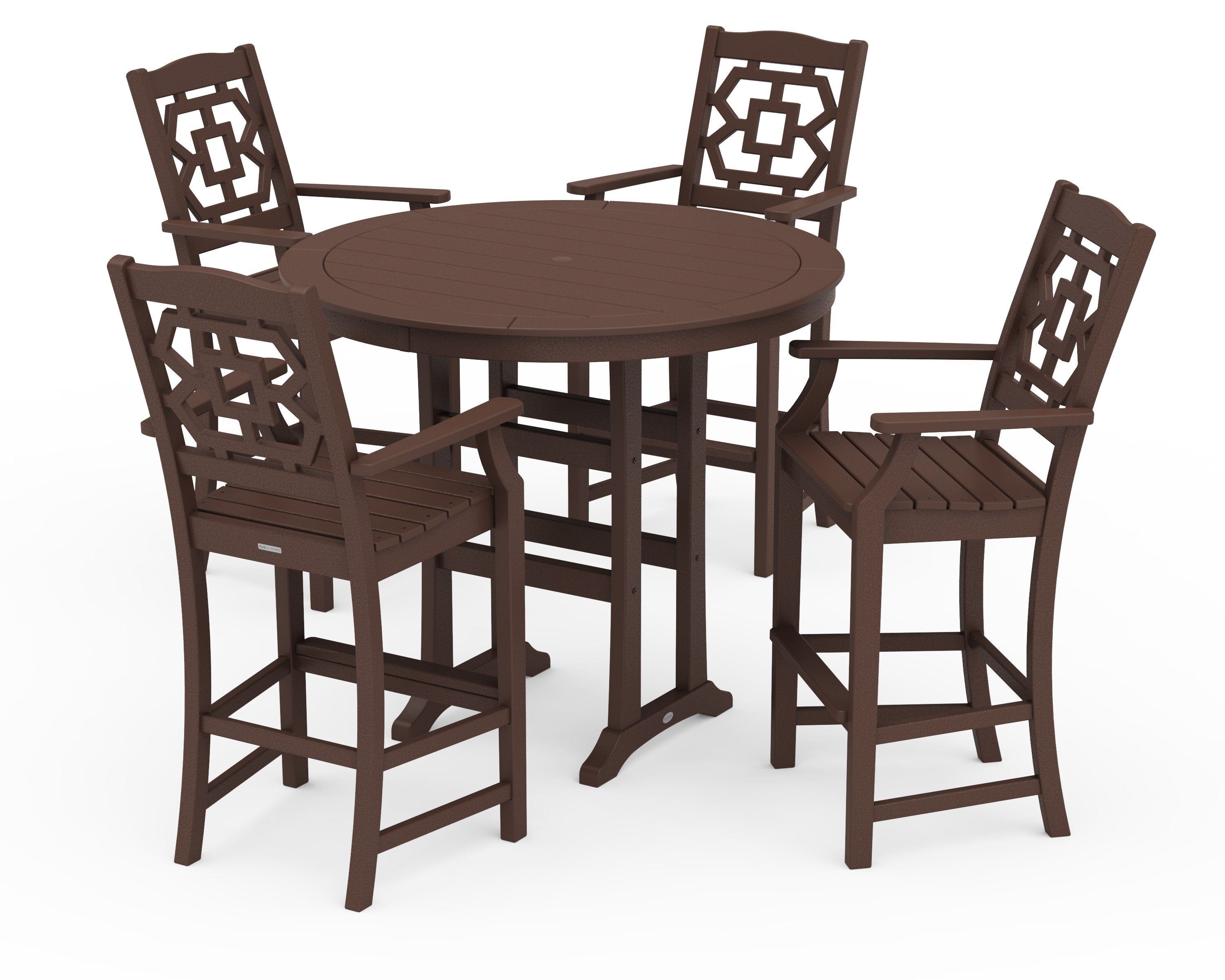 Chinoiserie 5-Piece Round Bar Set in Mahogany