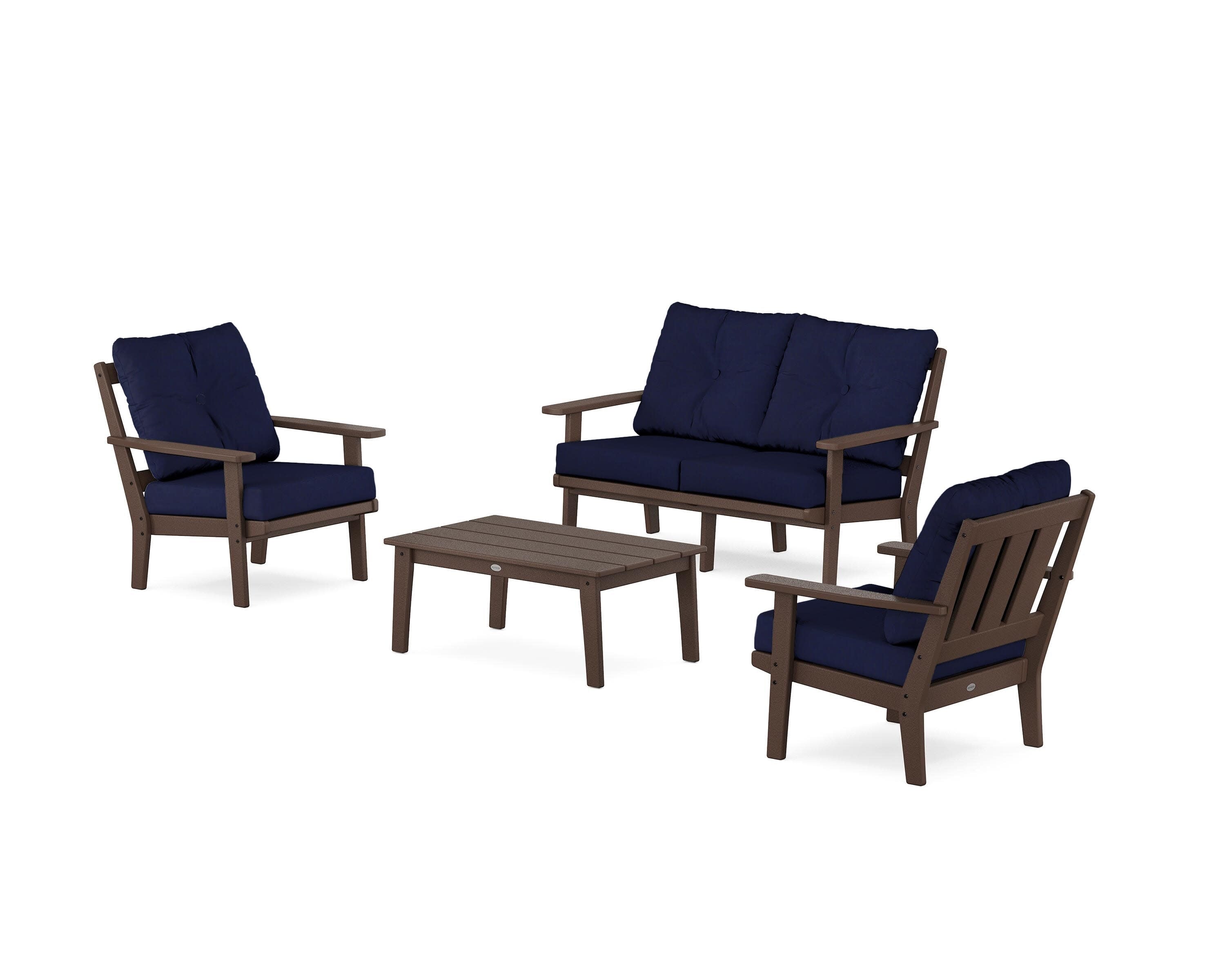 Oxford 4-Piece Deep Seating Set with Loveseat in Mahogany / Navy