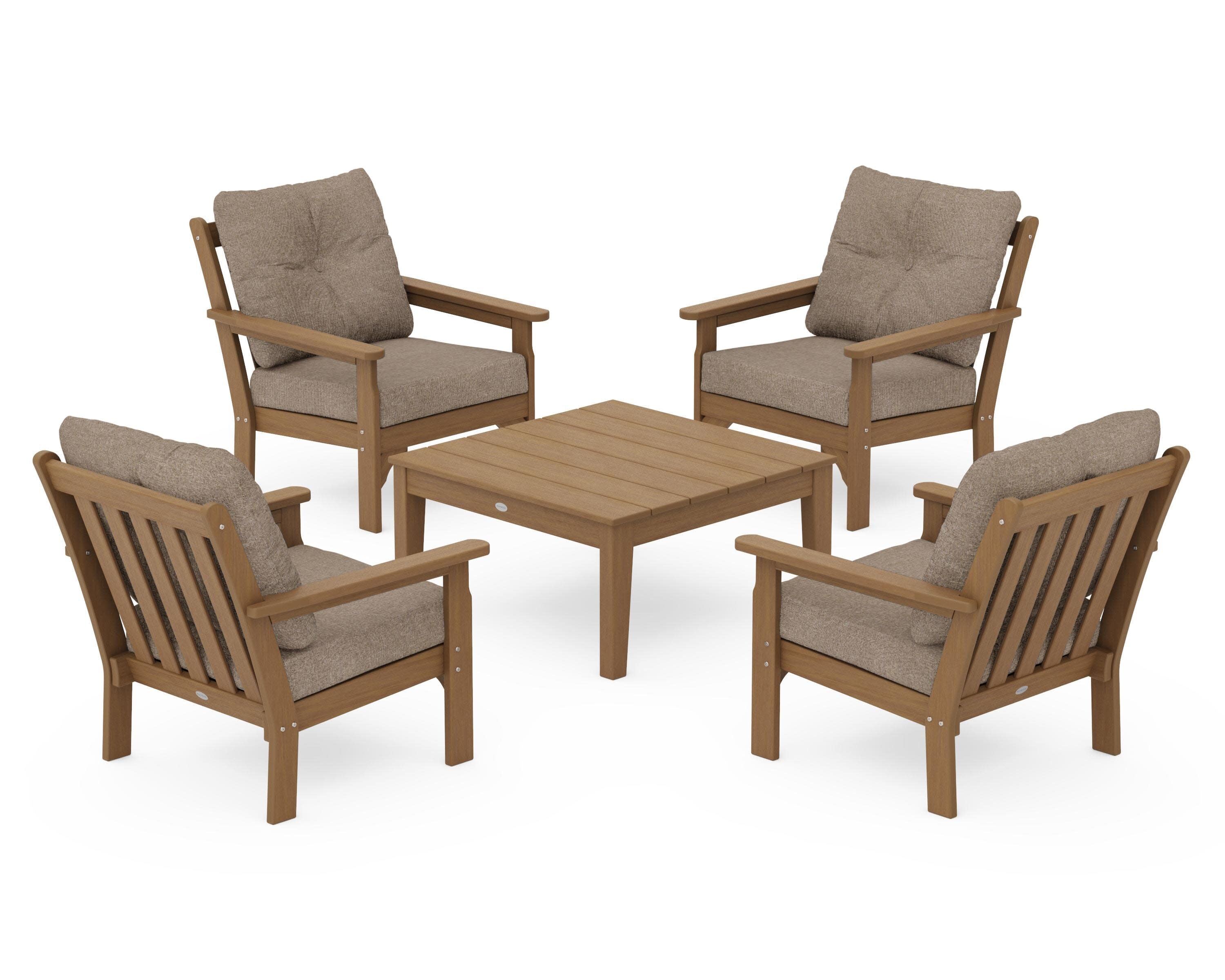 Vineyard 5-Piece Deep Seating Conversation Set in Natural / Spiced Burlap