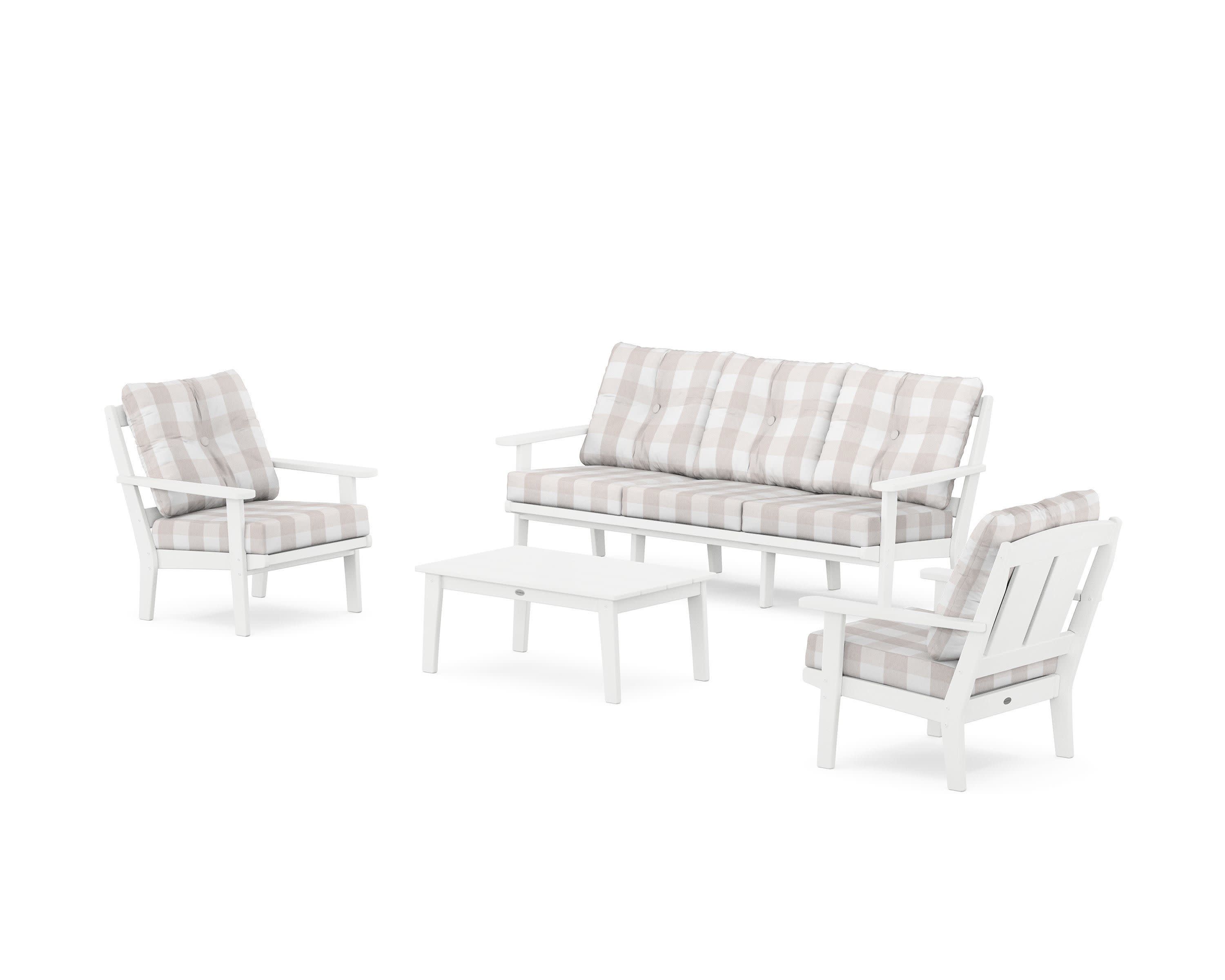 Mission 4-Piece Deep Seating Set with Sofa in White / Buffalo Plaid Dune Burlap