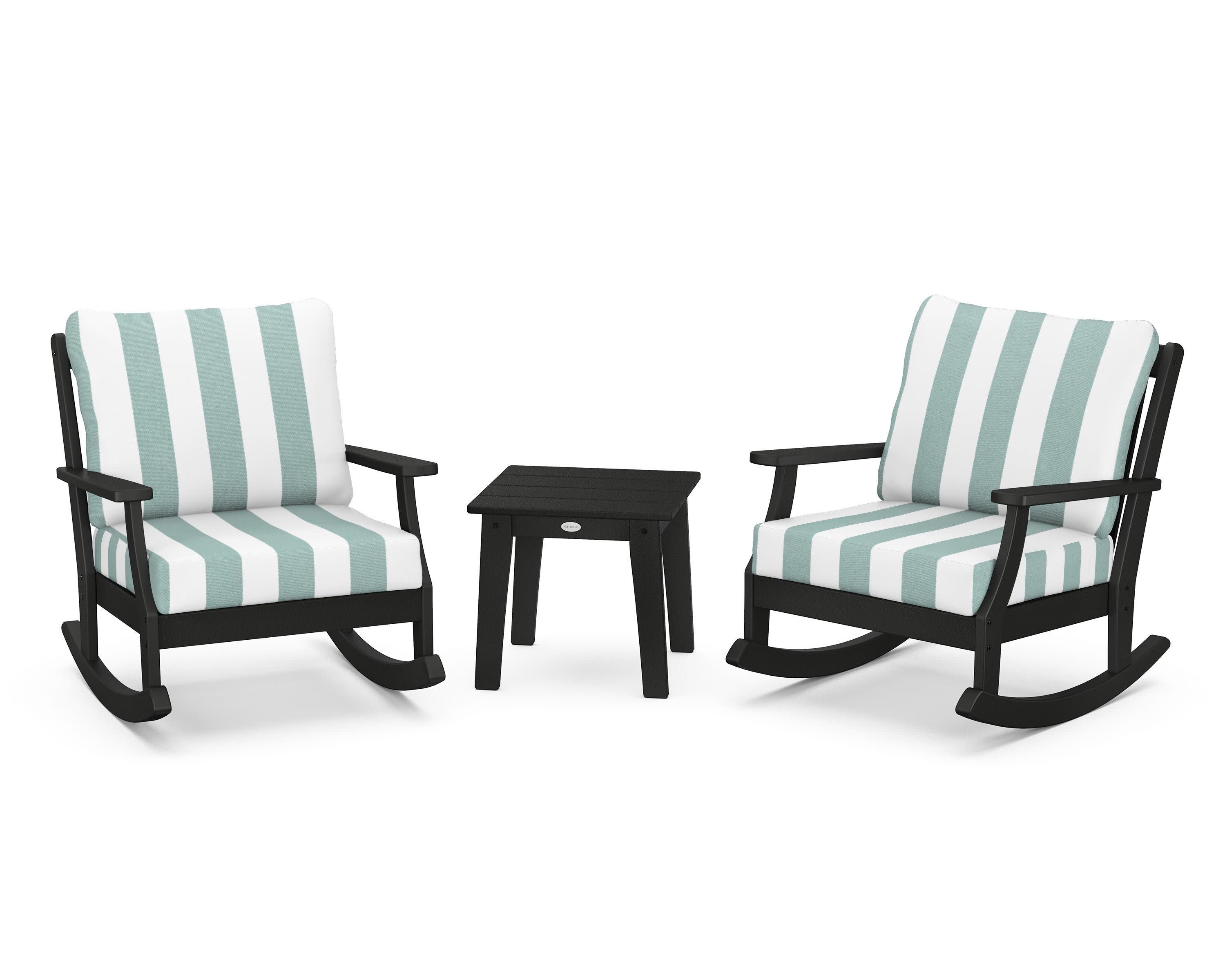 Braxton 3-Piece Deep Seating Rocker Set in Black / Cabana Stripe Glacier Spa