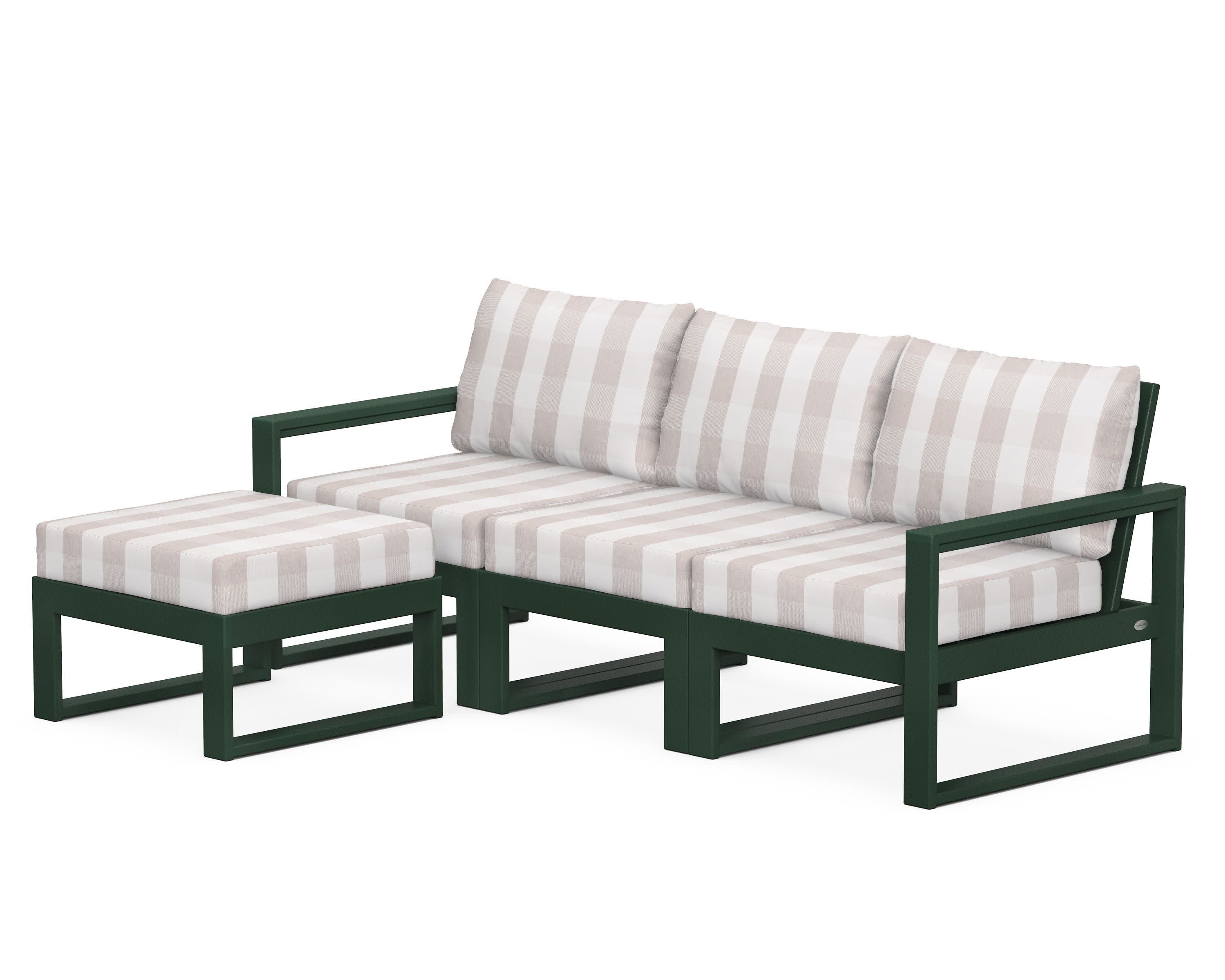 EDGE 4-Piece Modular Deep Seating Set with Ottoman in Green / Buffalo Plaid Dune Burlap
