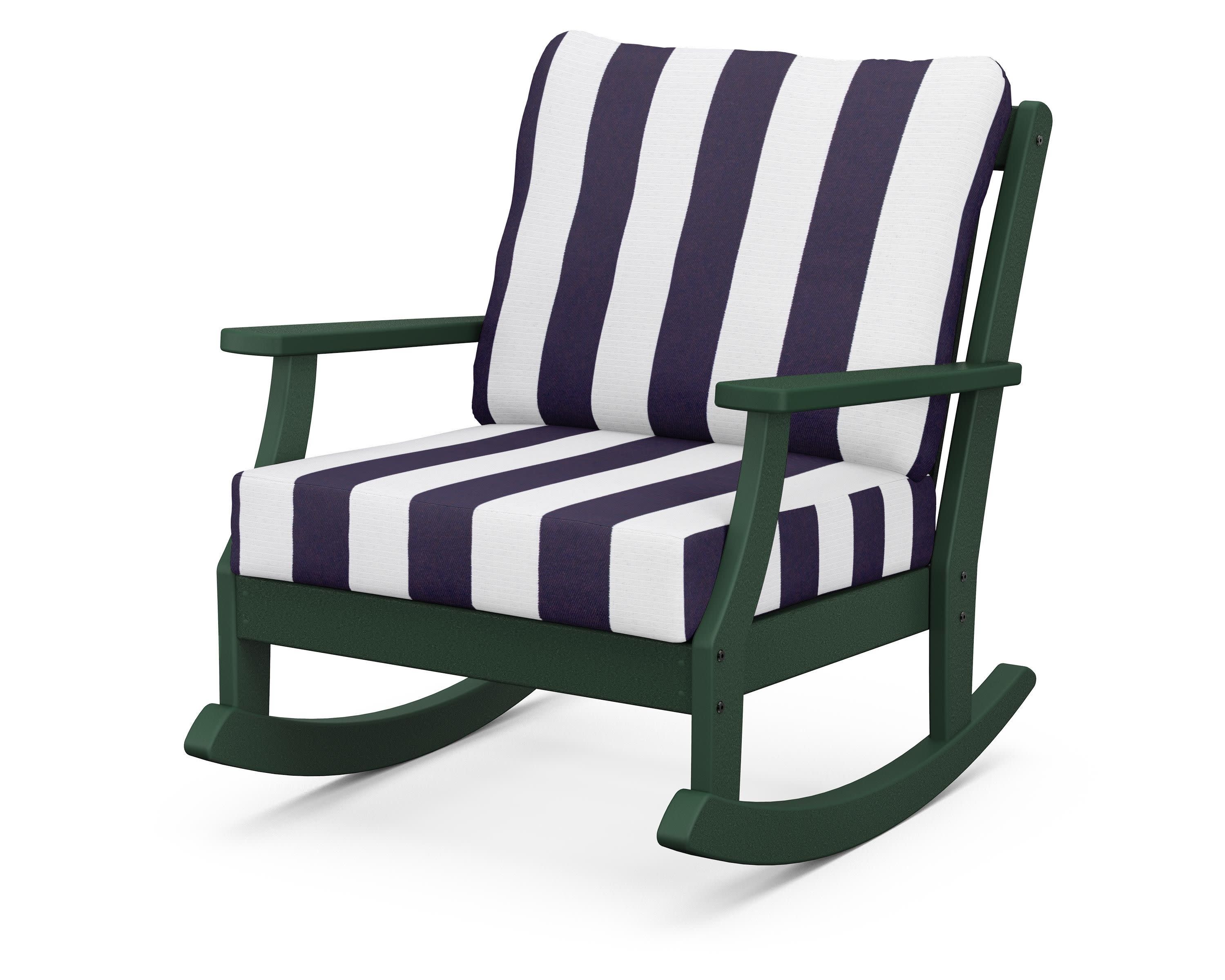 Braxton Deep Seating Rocking Chair in Green / Cabana Stripe Navy