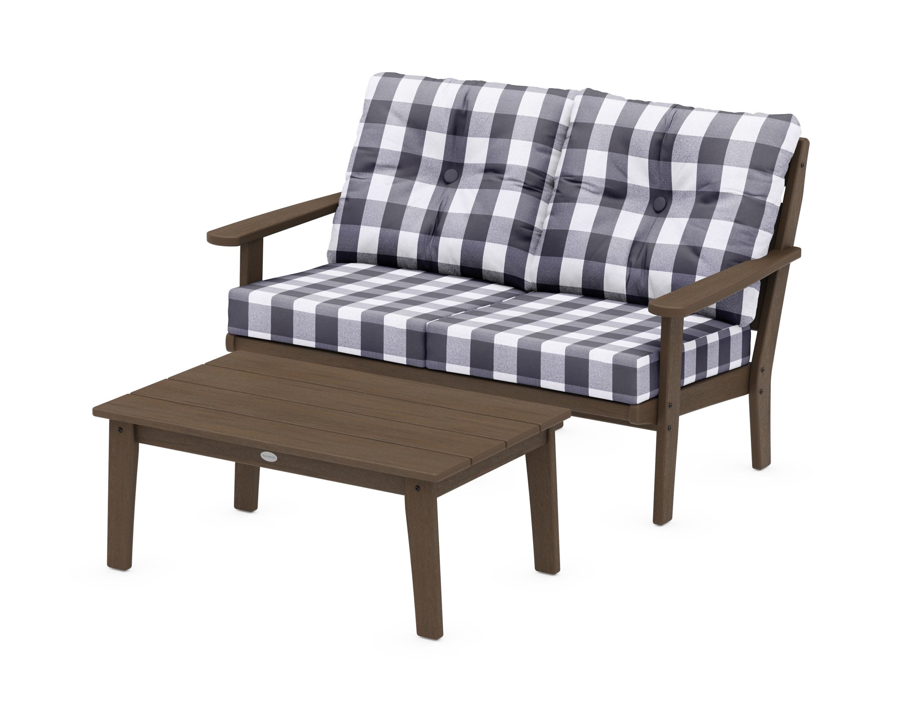 Lakeside 2-Piece Lounge Loveseat Set in Kona / Buffalo Plaid Navy