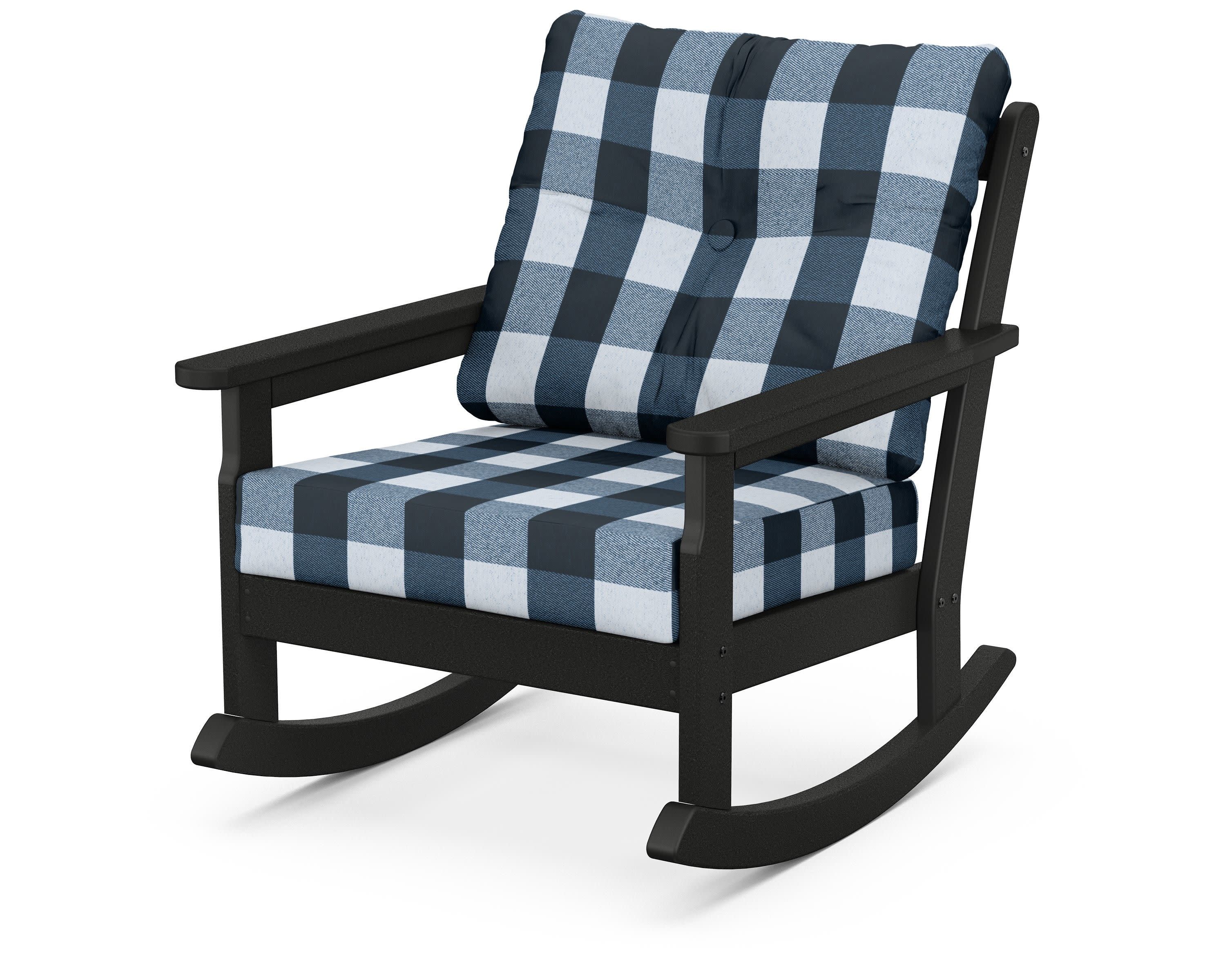 Vineyard Deep Seating Rocking Chair in Black / Buffalo Plaid Marine Indigo