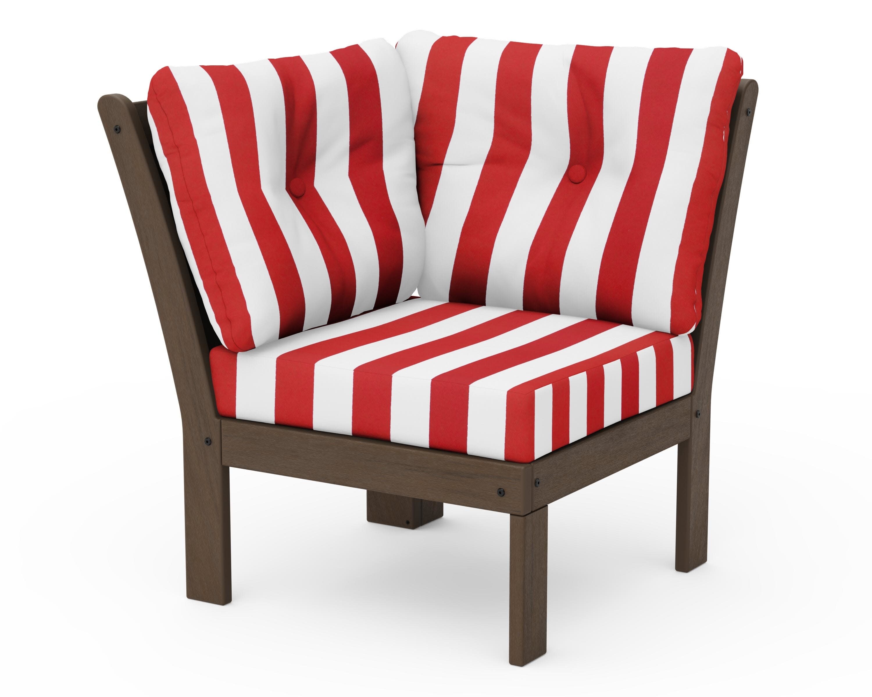 Vineyard Modular Corner Chair in Kona / Cabana Stripe Crimson