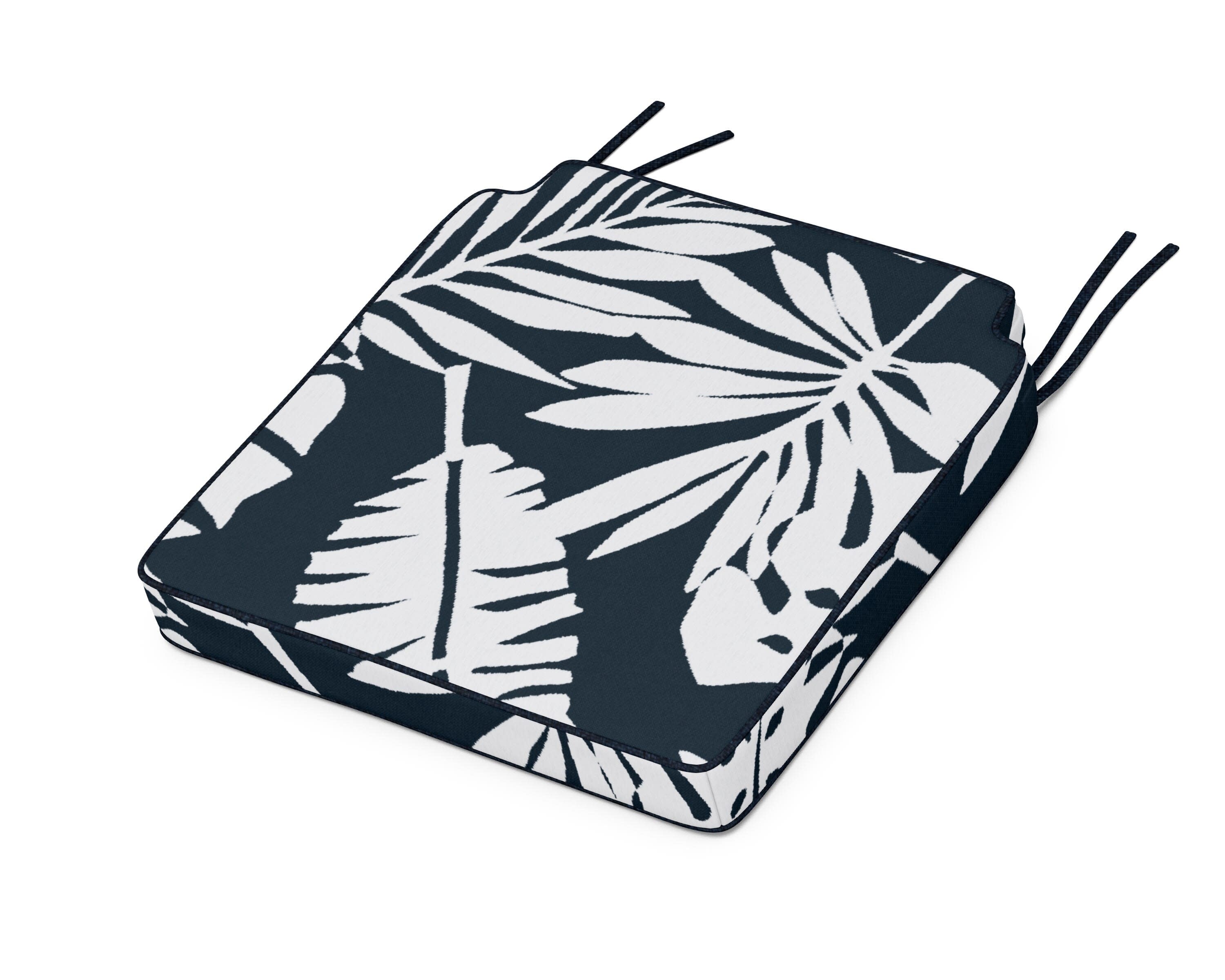 Acadia Dining Side Seat Cushion in Leaf Marine Indigo