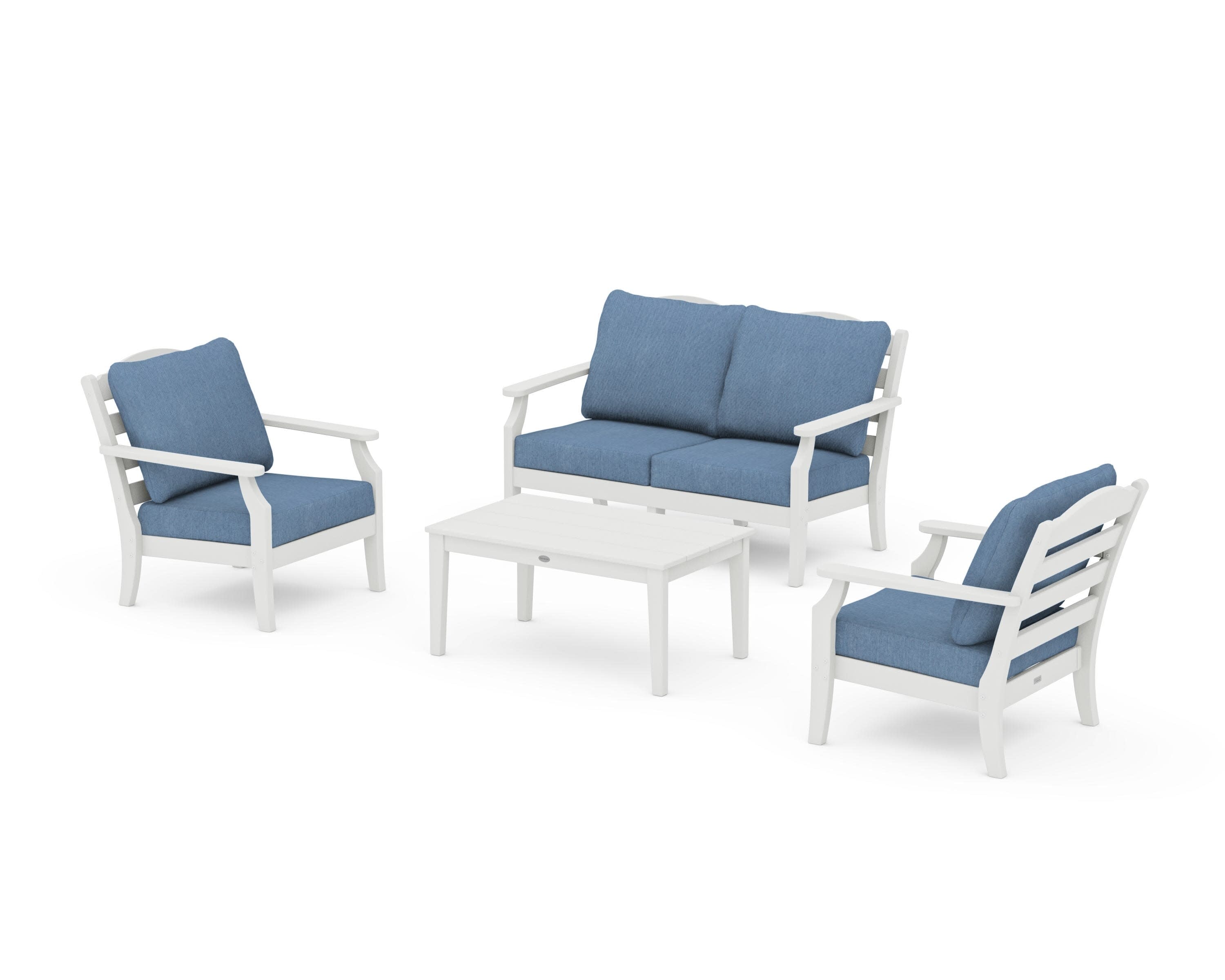 Savannah 4-Piece Deep Seating Set with Loveseat in Vintage White / Sky Blue