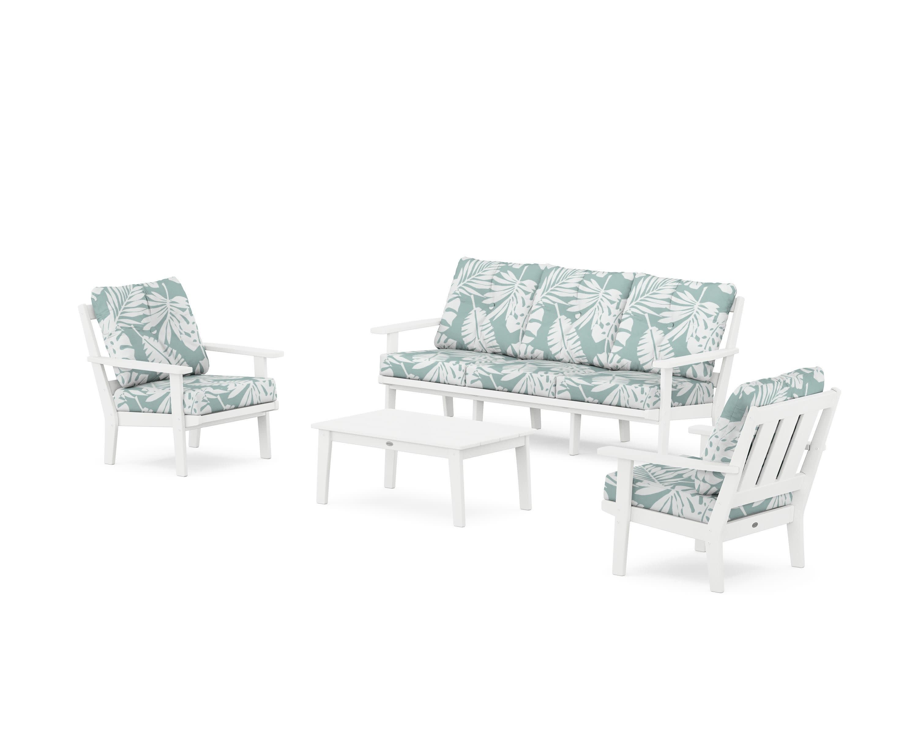 Oxford 4-Piece Deep Seating Set with Sofa in White / Leaf Glacier Spa