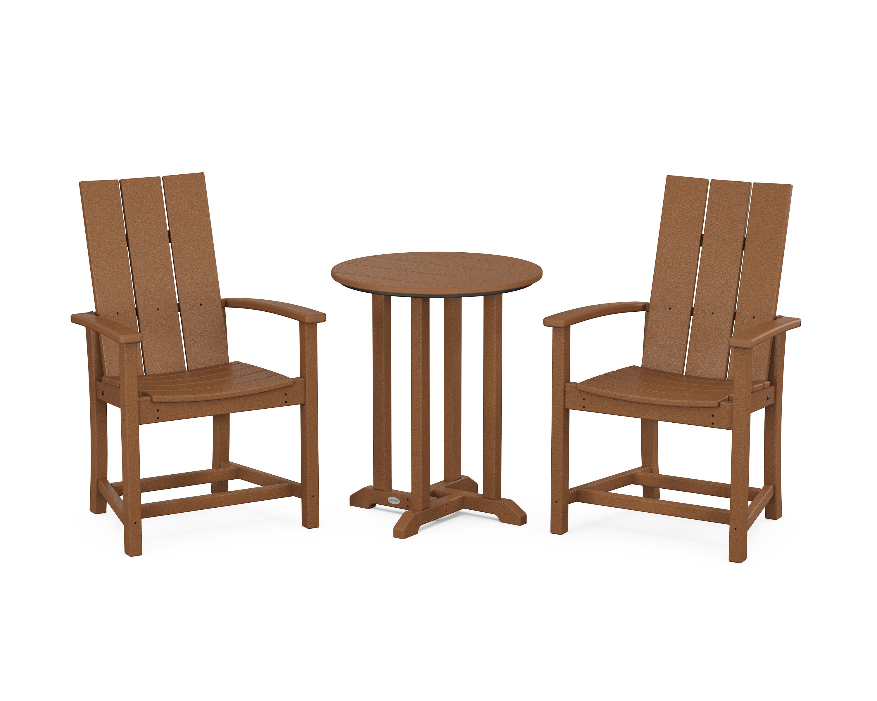 Modern Adirondack 3-Piece Round Farmhouse Bistro Dining Set in Teak