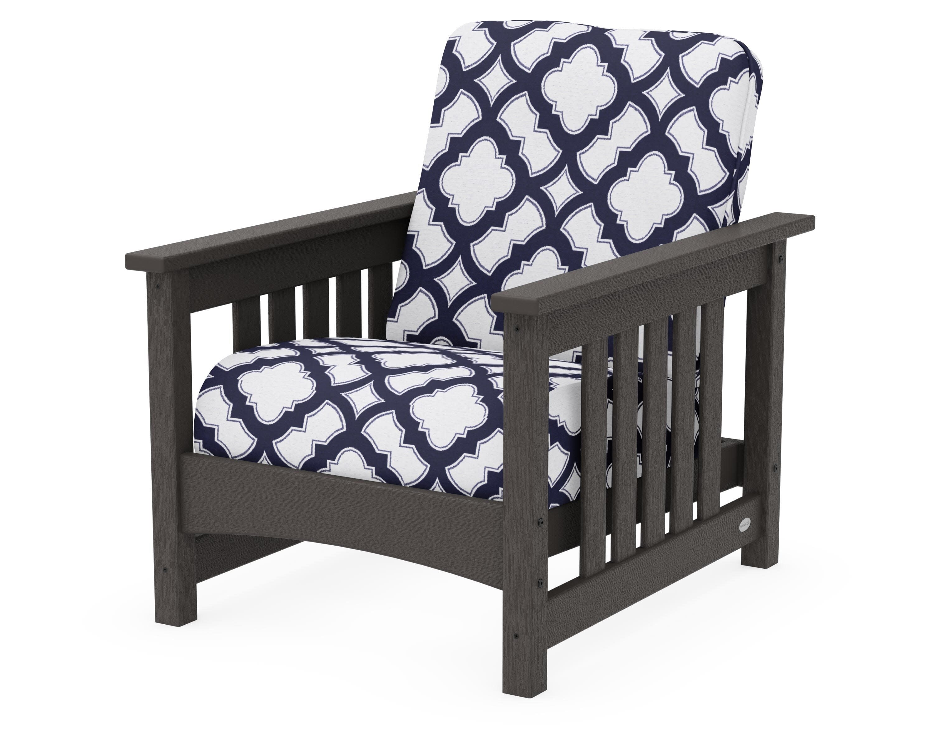 Club Mission Chair in Vintage Coffee / Trellis Navy