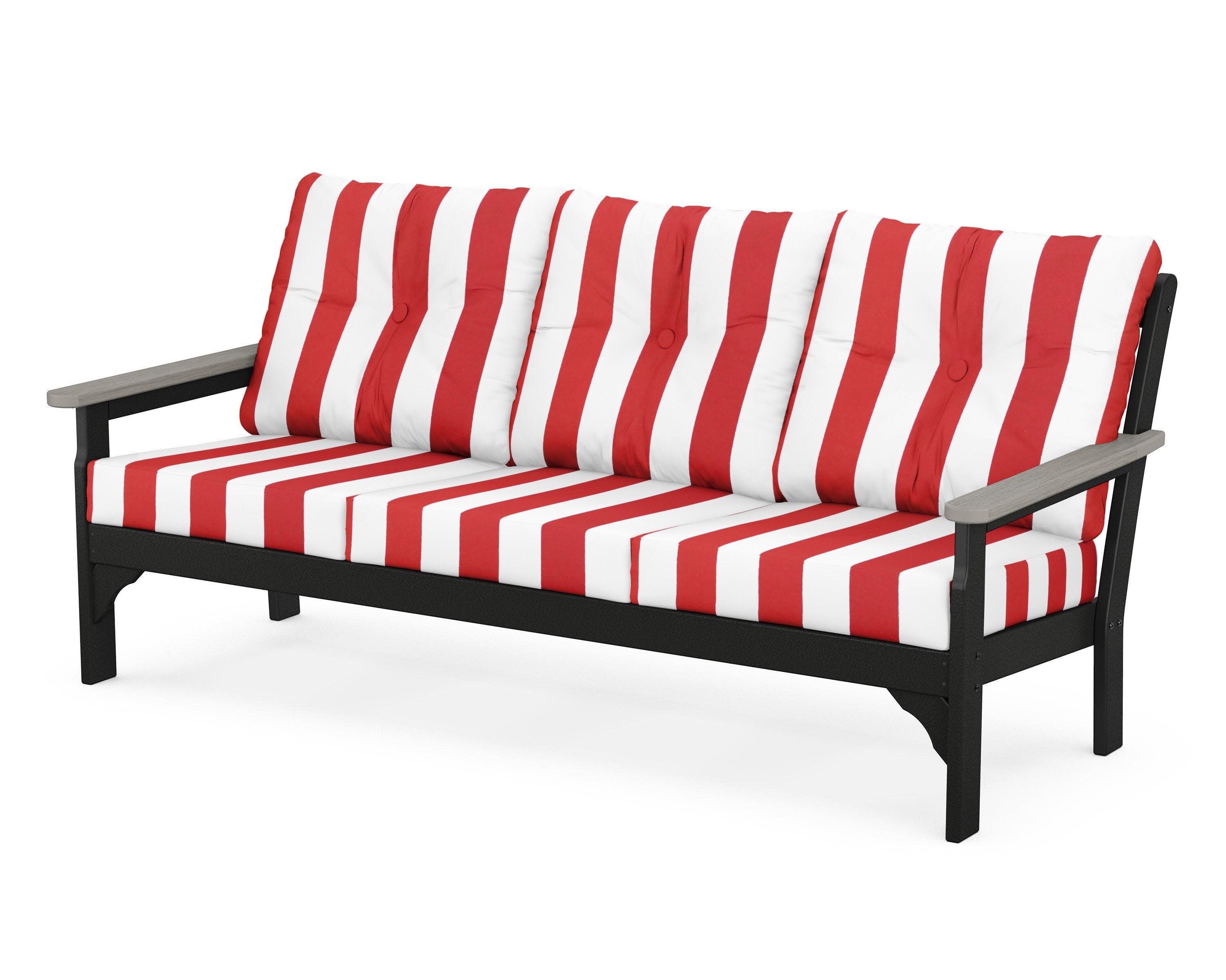 Vineyard Deep Seating Sofa in Black / Driftwood / Cabana Stripe Crimson