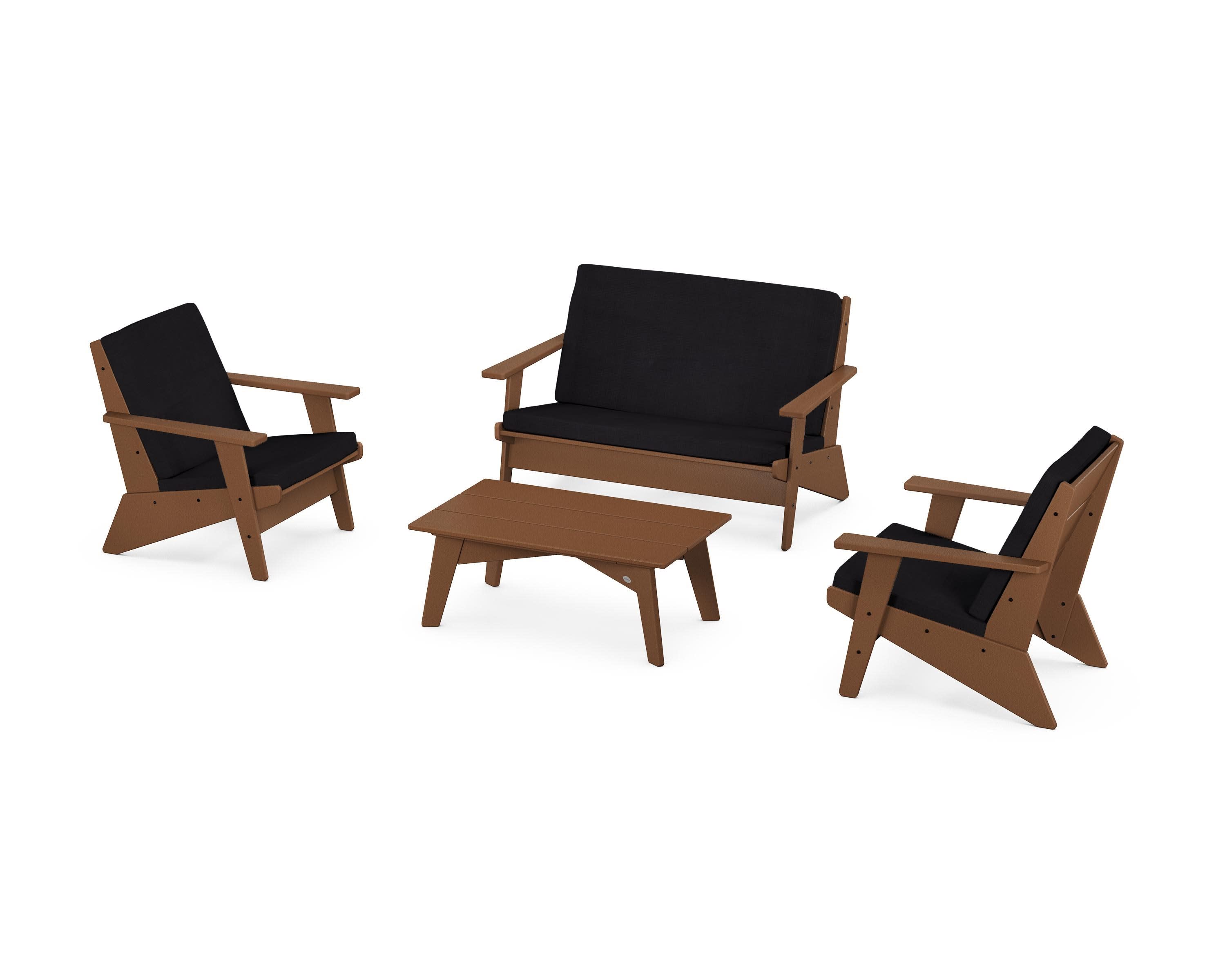 Riviera Modern Lounge 4-Piece Set in Teak / Midnight Linen