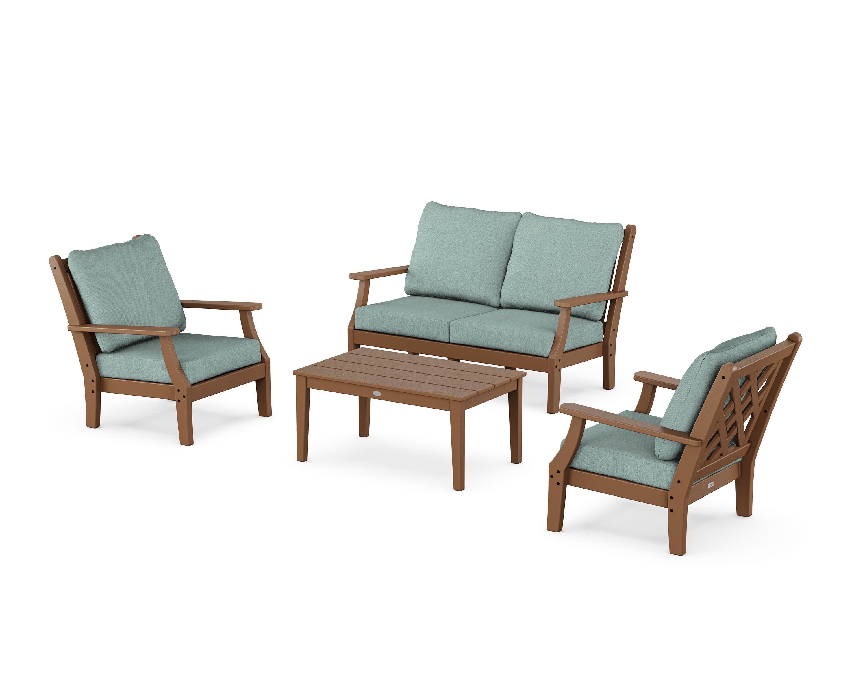 Wovendale 4-Piece Deep Seating Set with Loveseat in Teak / Glacier Spa