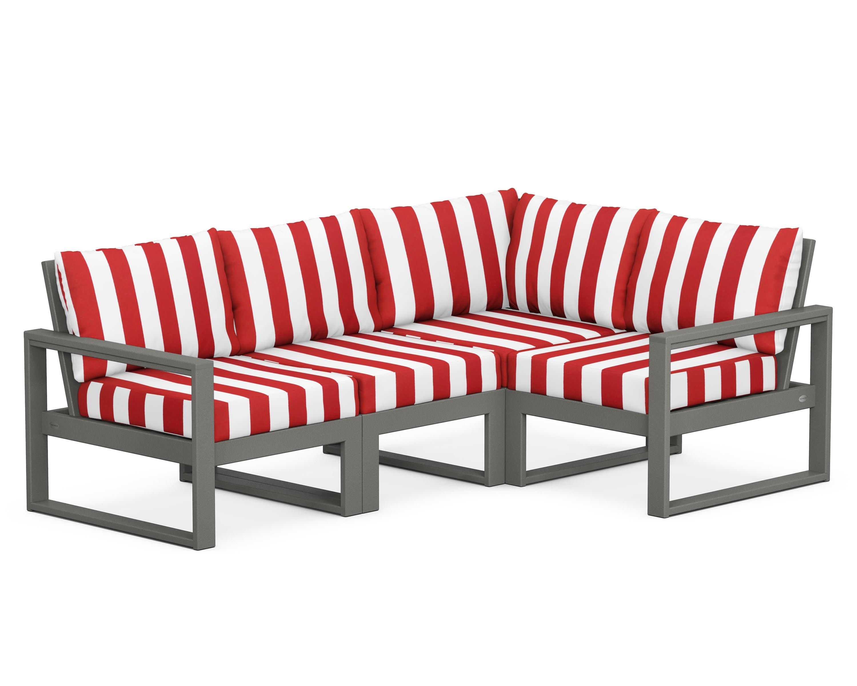 EDGE 4-Piece Modular Deep Seating Set in Slate Grey / Cabana Stripe Crimson