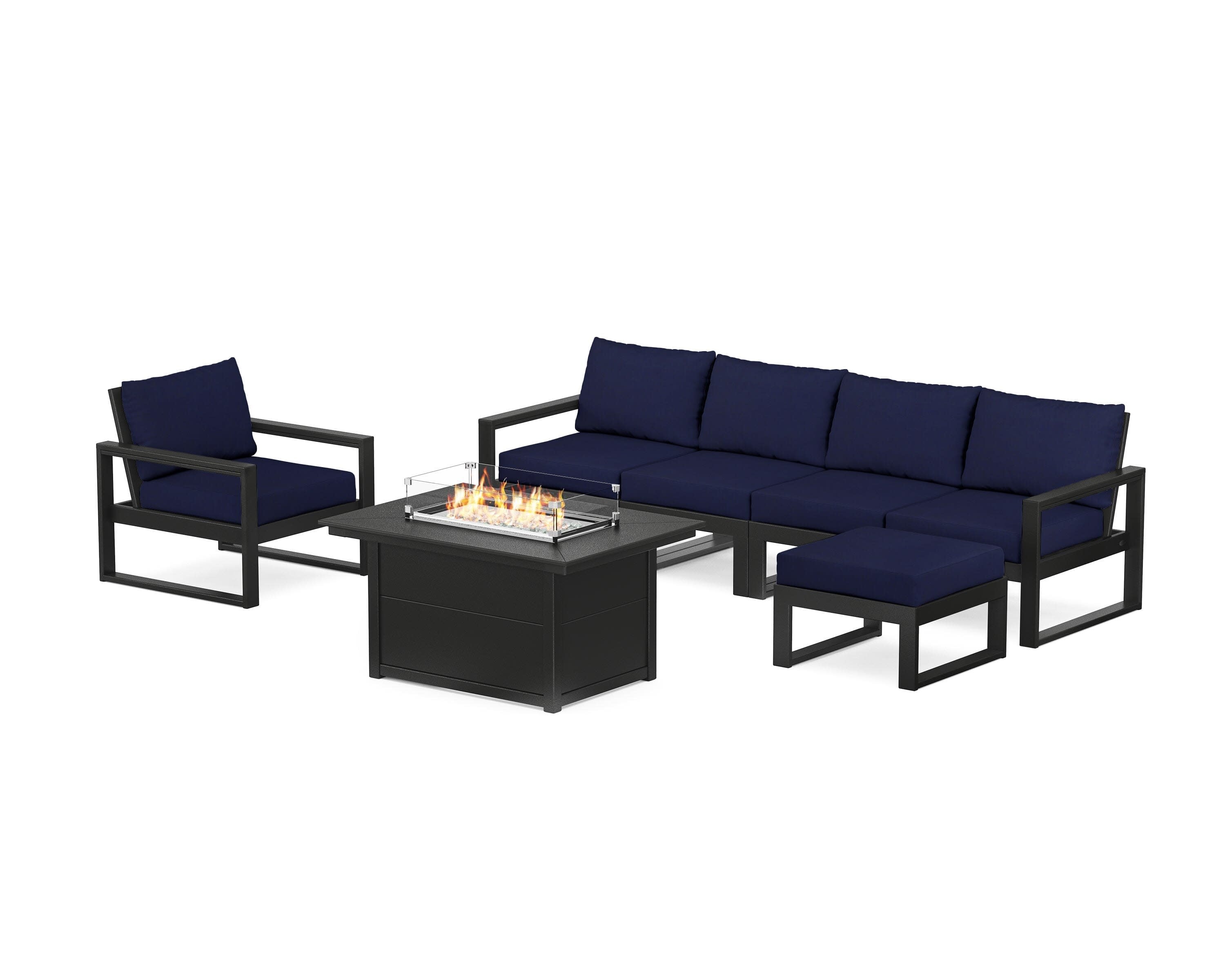 EDGE Sectional Lounge and Fire Pit Set in Black / Navy