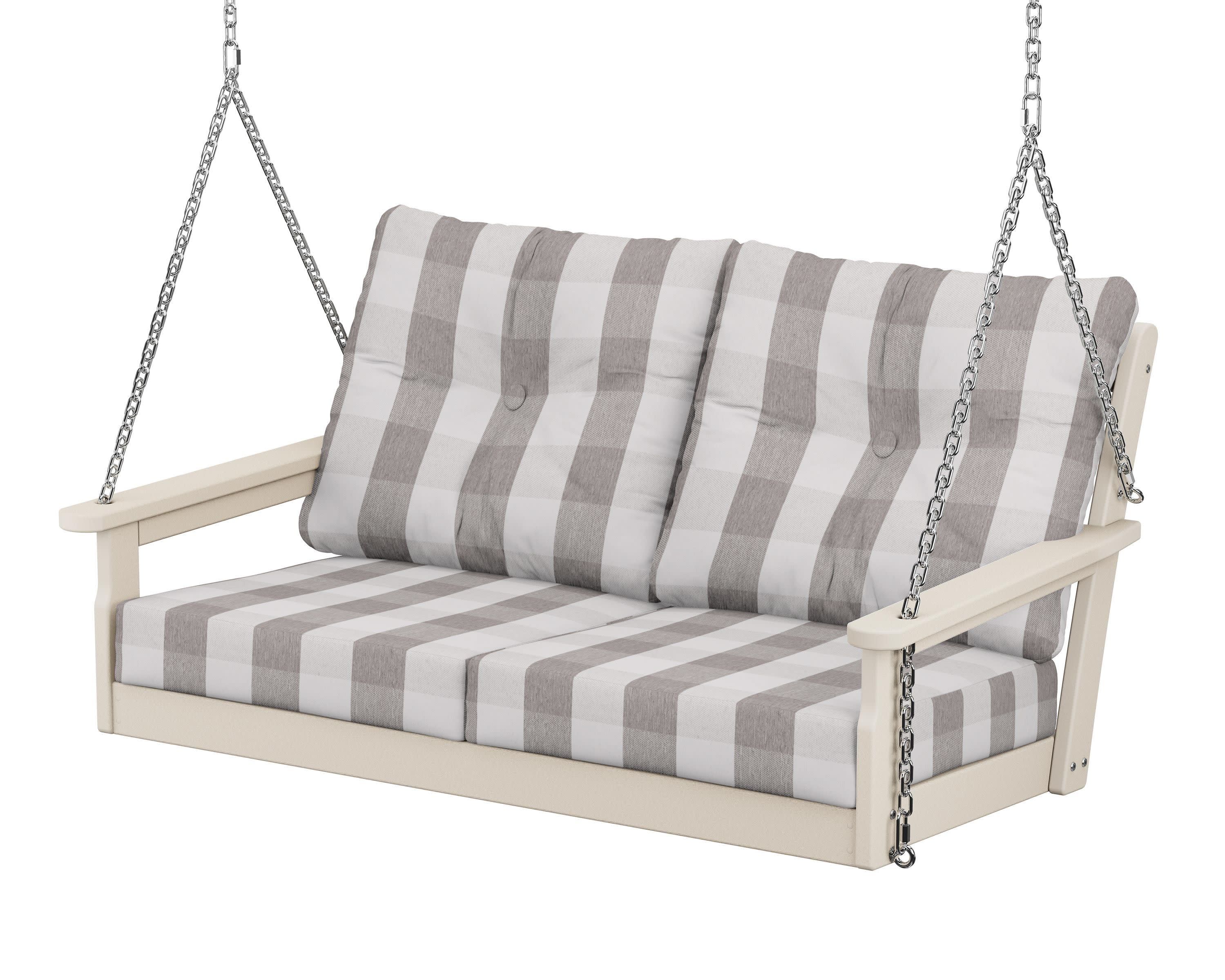 Vineyard Deep Seating Swing in Sand / Buffalo Plaid Grey Mist