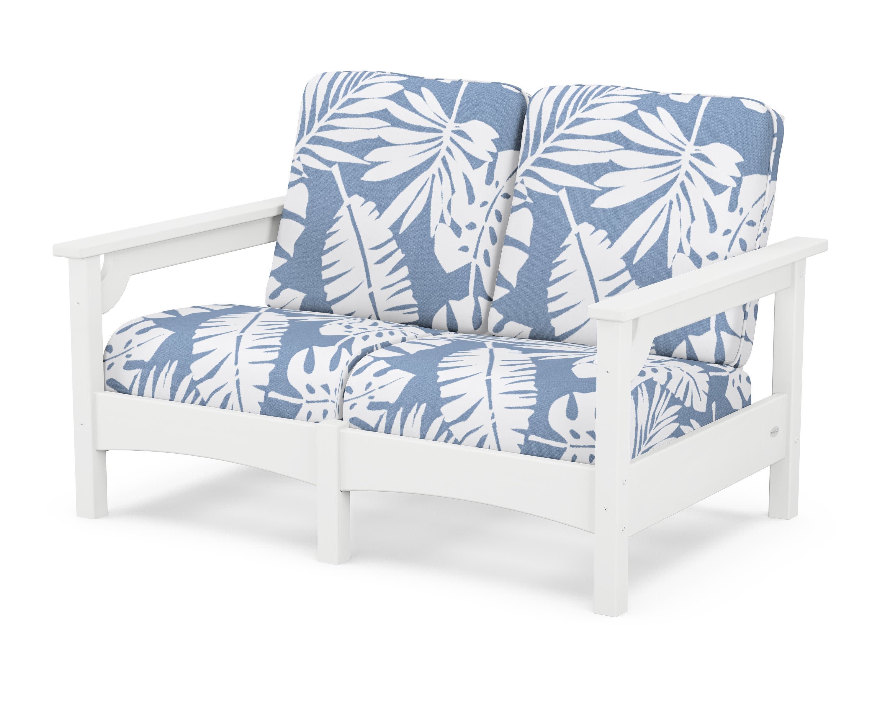 Club Loveseat in White / Leaf Sky Blue