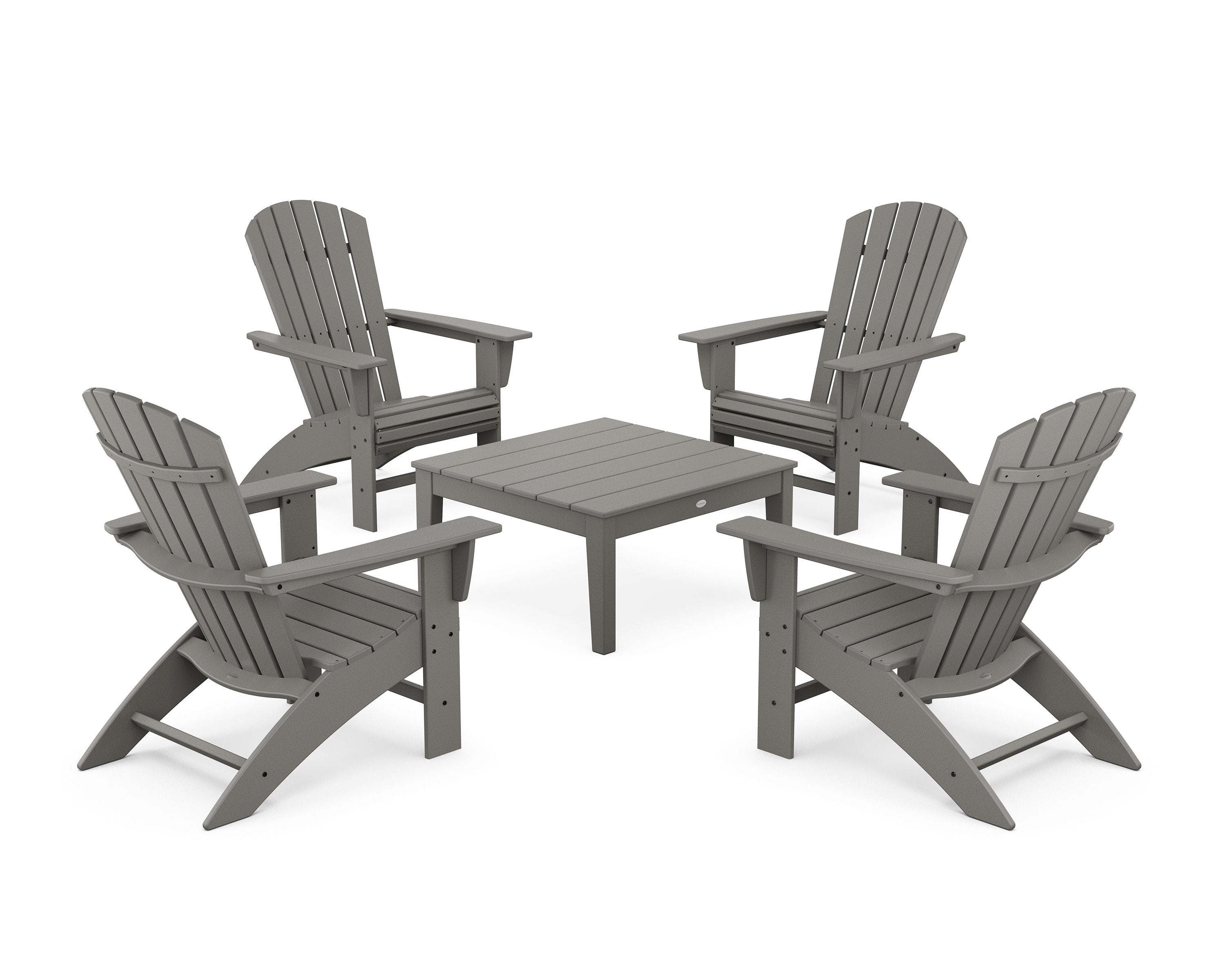 5-Piece Nautical Curveback Adirondack Chair Conversation Set with 36" Conversation Table in Slate Grey