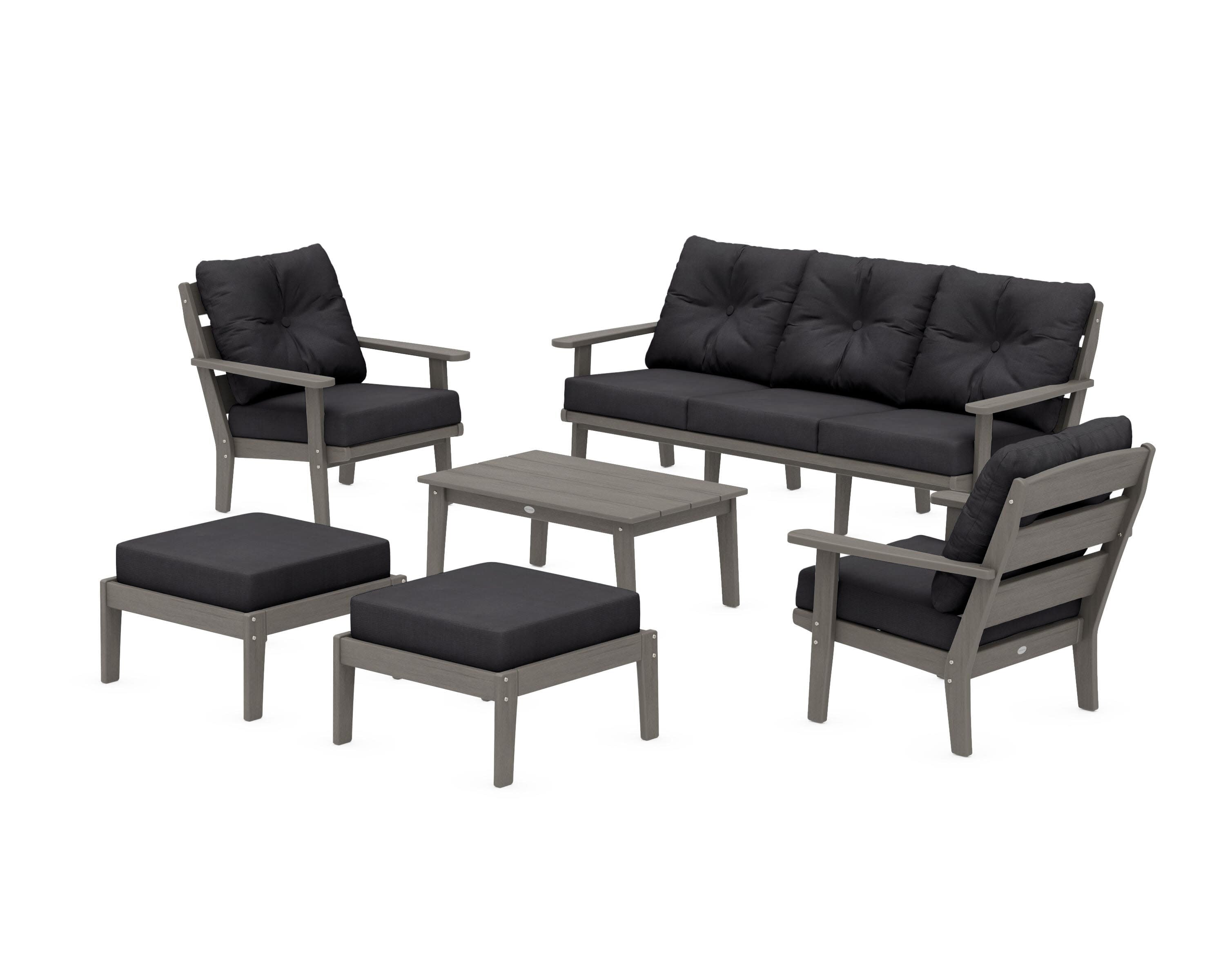 Lakeside 6-Piece Lounge Sofa Set in Driftwood / Midnight Linen