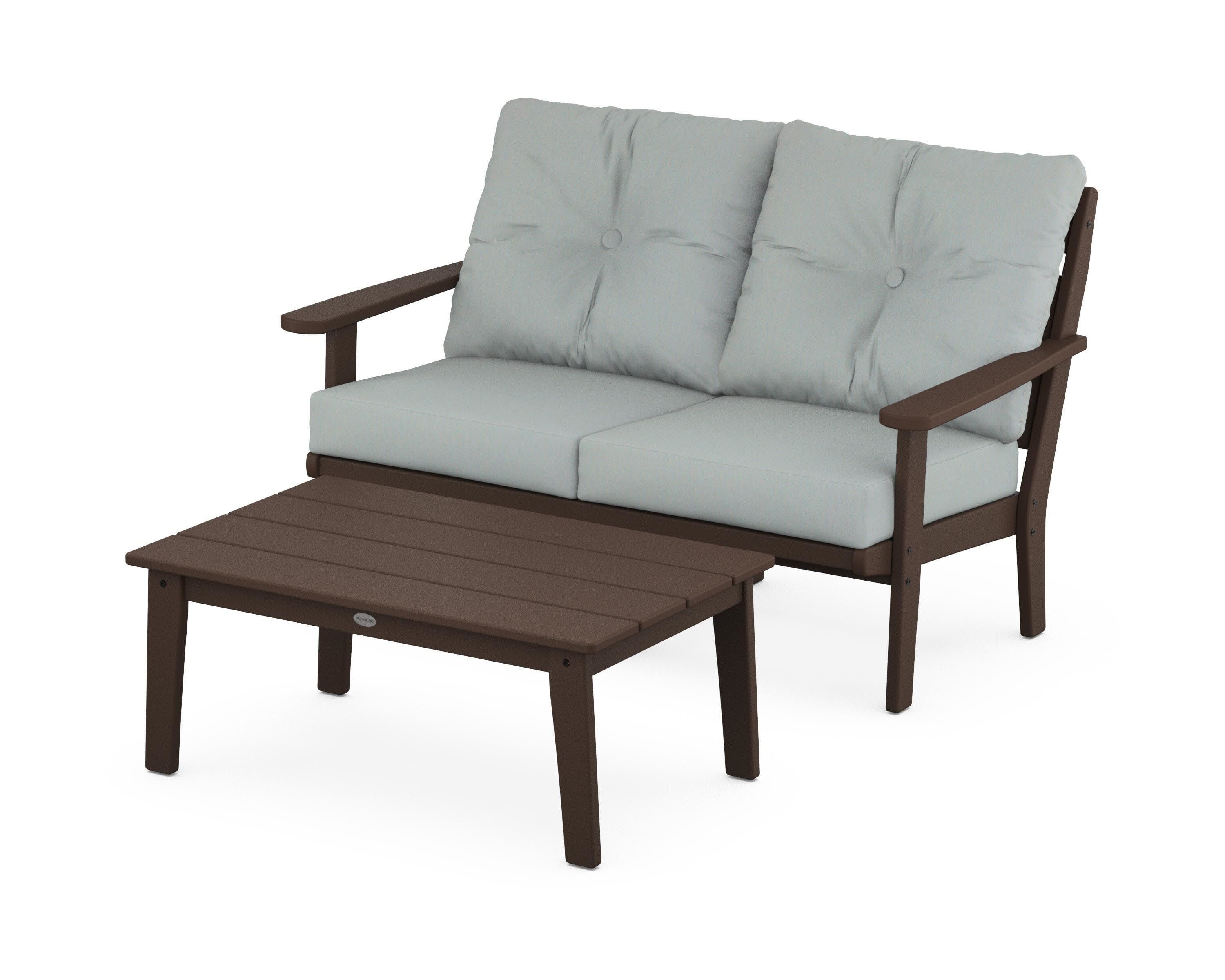 Lakeside 2-Piece Lounge Loveseat Set in Mahogany / Spa