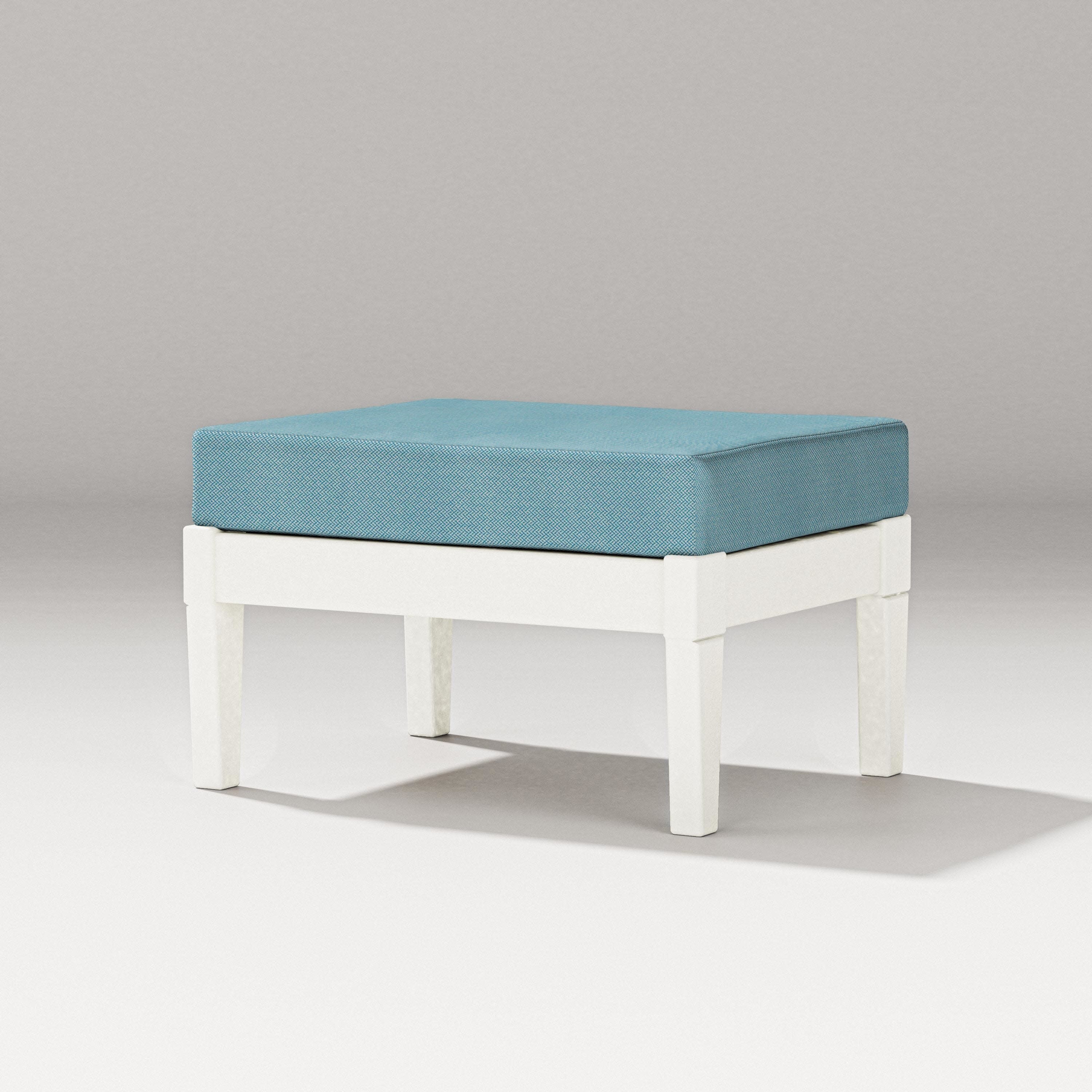 Estate Lounge Ottoman in Vintage White / Lattice Sky Blue