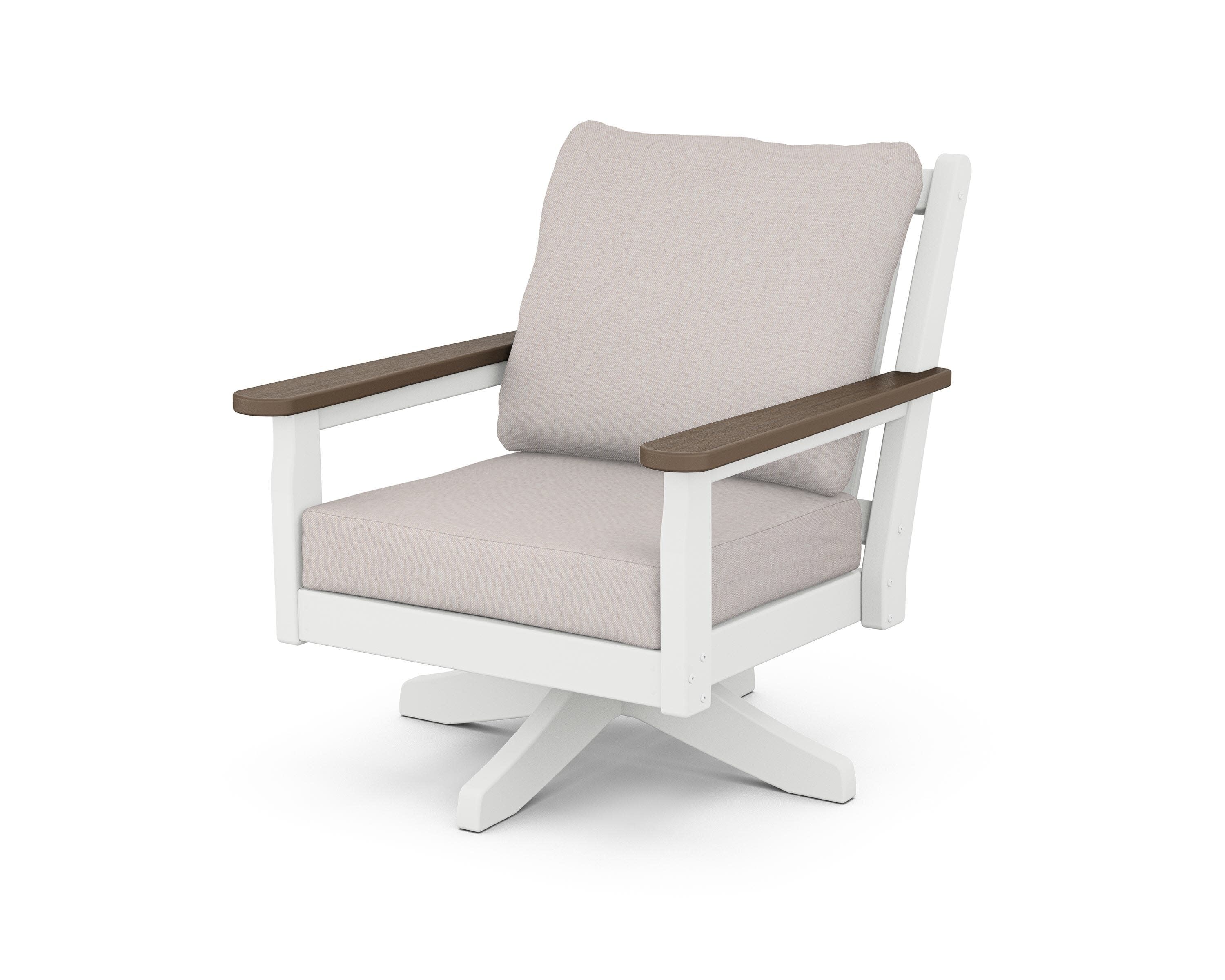 Chippendale Deep Seating Swivel Chair in White / Kona / Dune Burlap