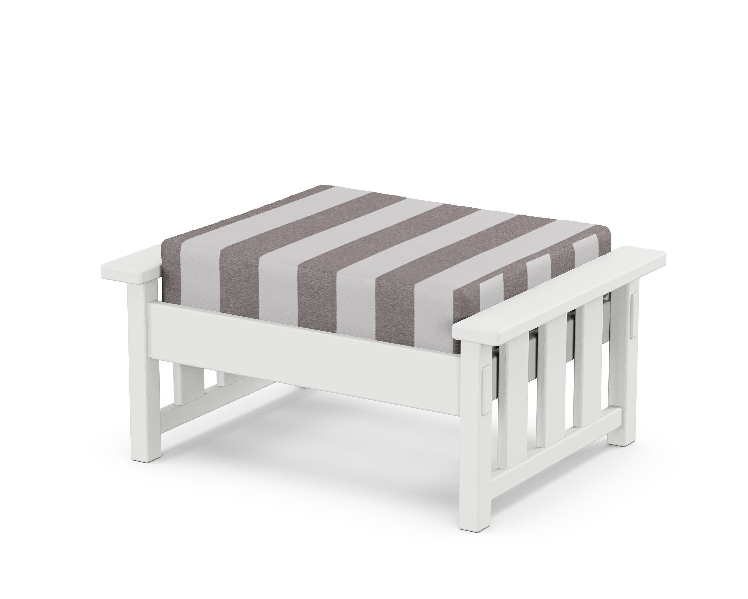 Acadia Deep Seating Ottoman in White / Cabana Stripe Grey Mist