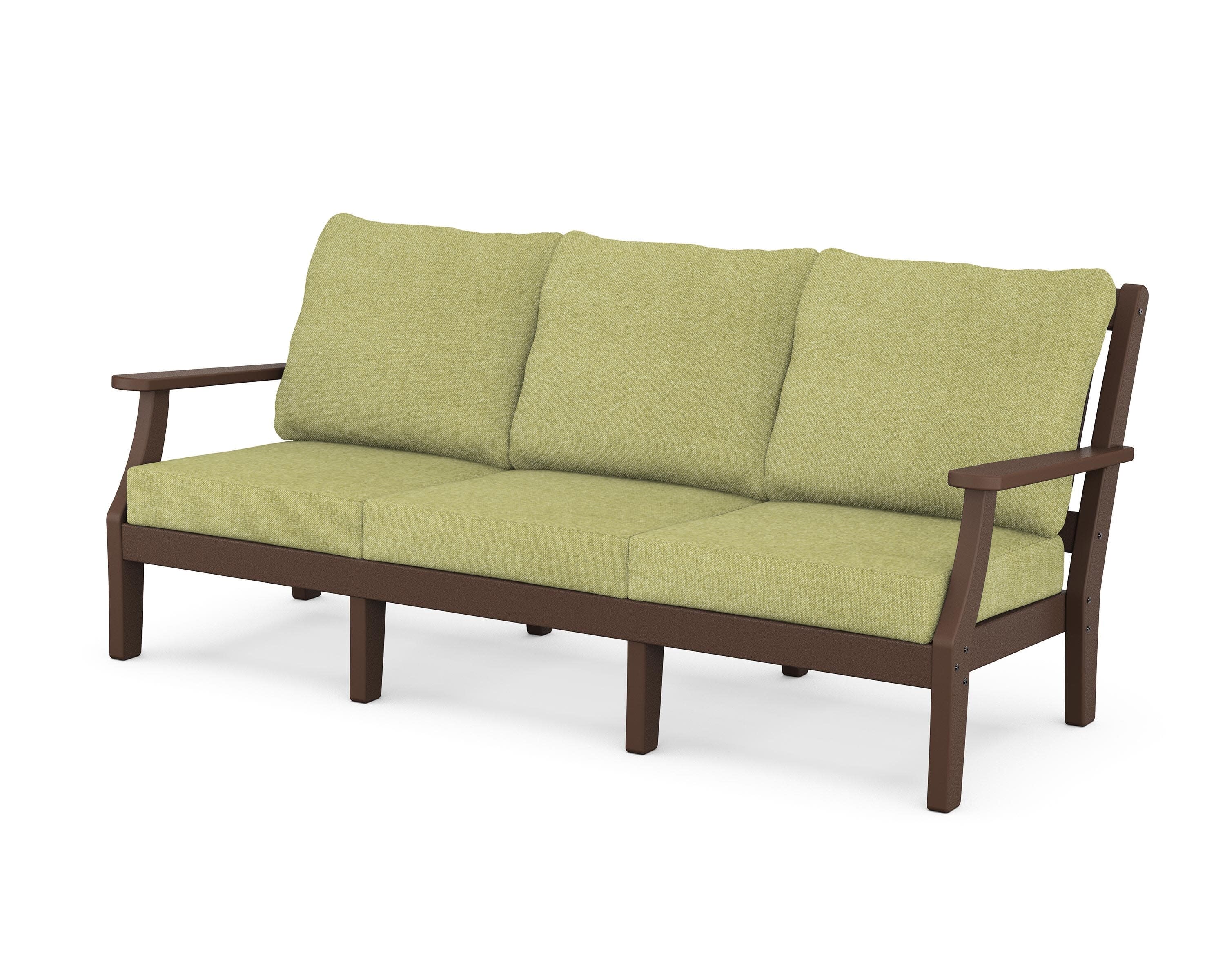 Chinoiserie Deep Seating Sofa in Mahogany / Chartreuse Boucle