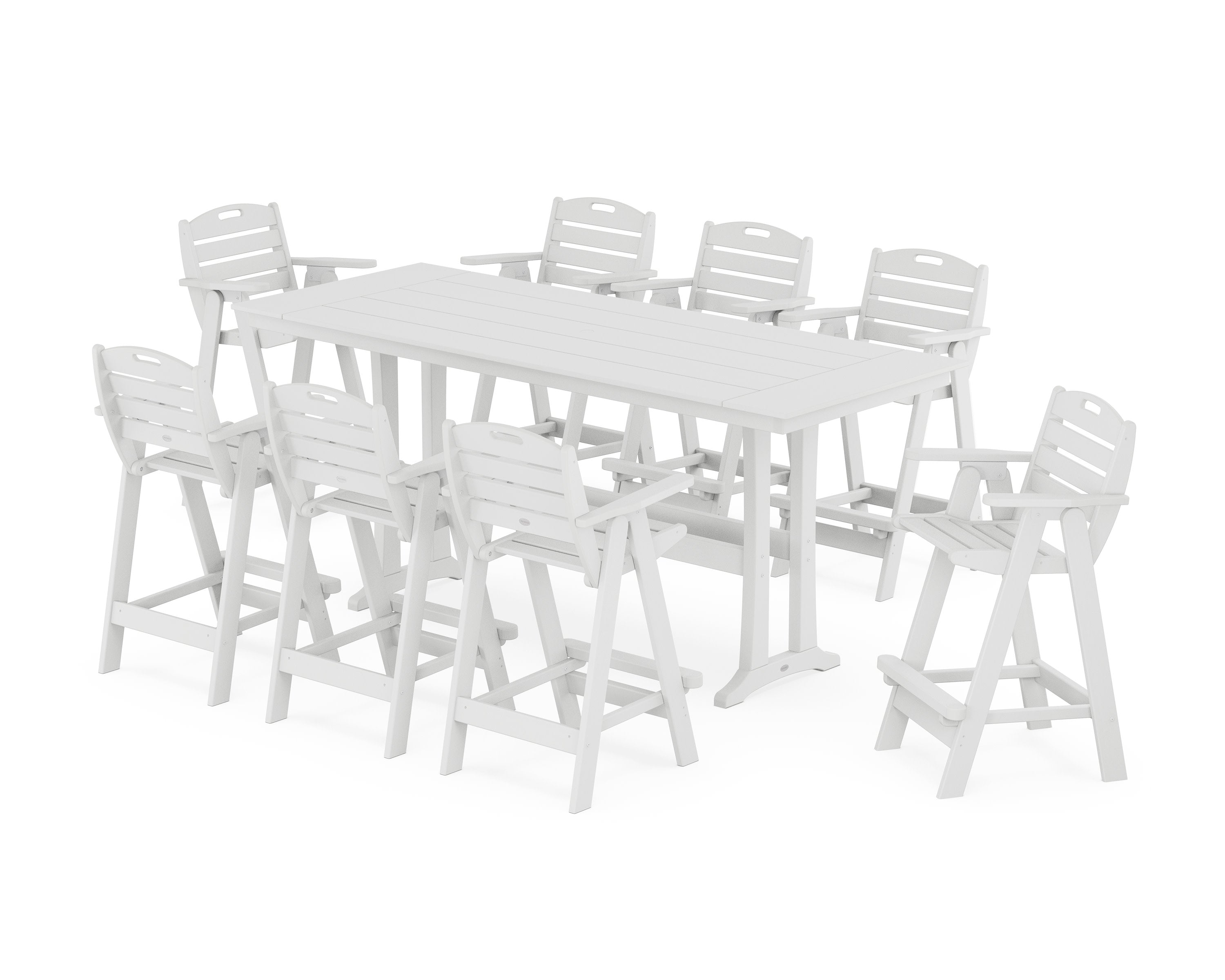 Nautical 9-Piece Farmhouse Bar Set with Trestle Legs in White