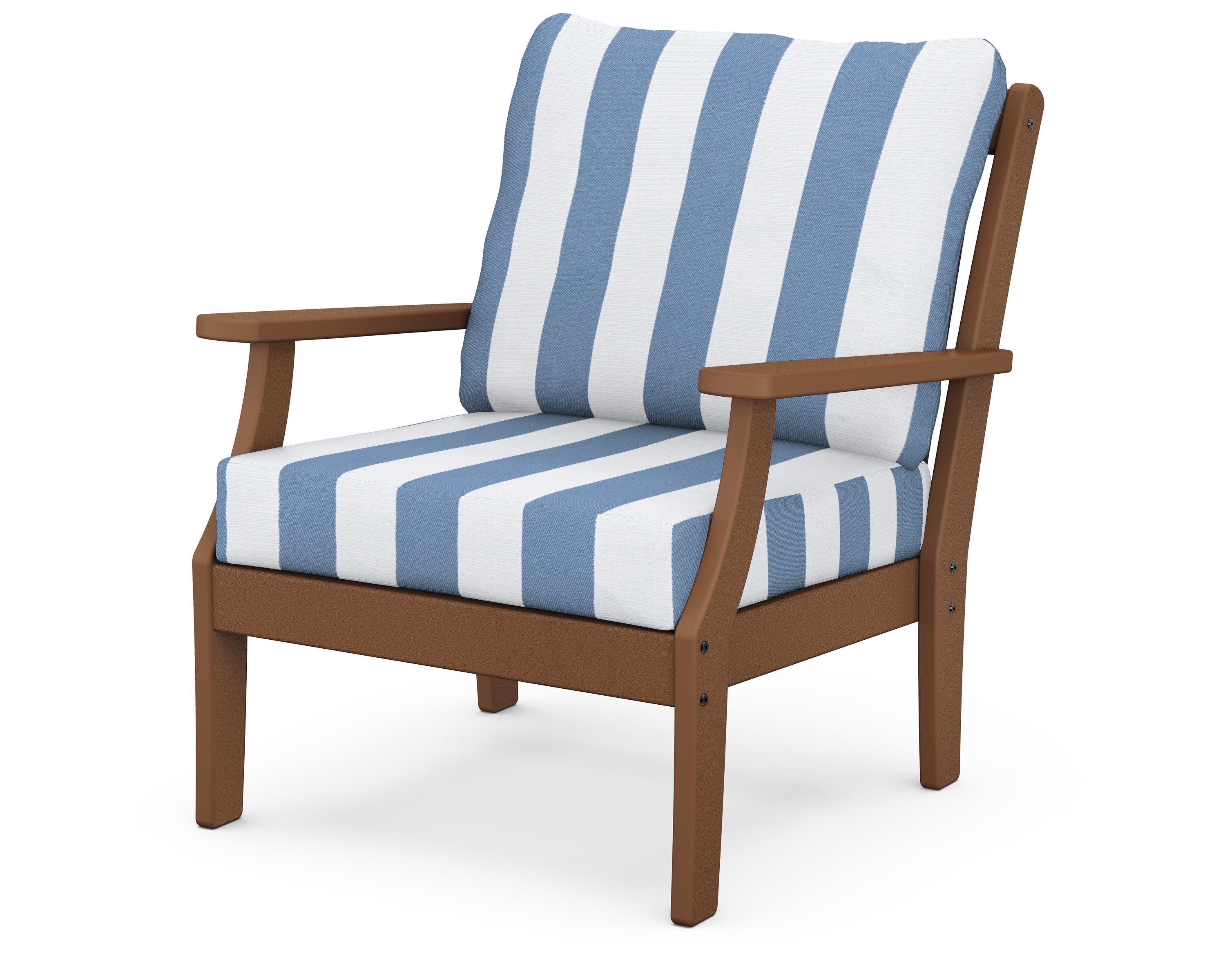 Braxton Deep Seating Chair in Teak / Cabana Stripe Sky Blue