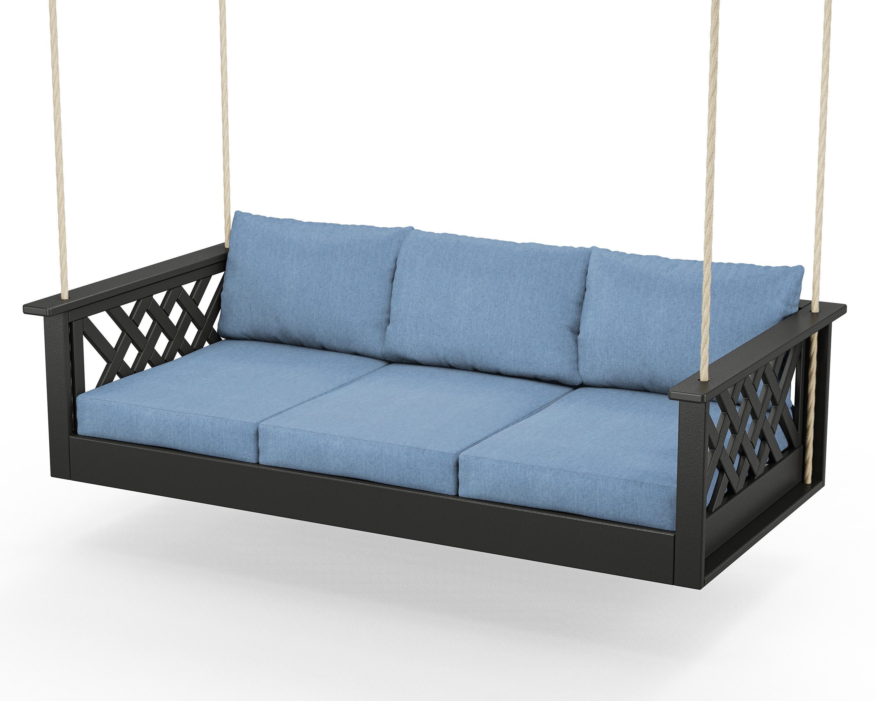 Wovendale Daybed Swing in Black / Sky Blue