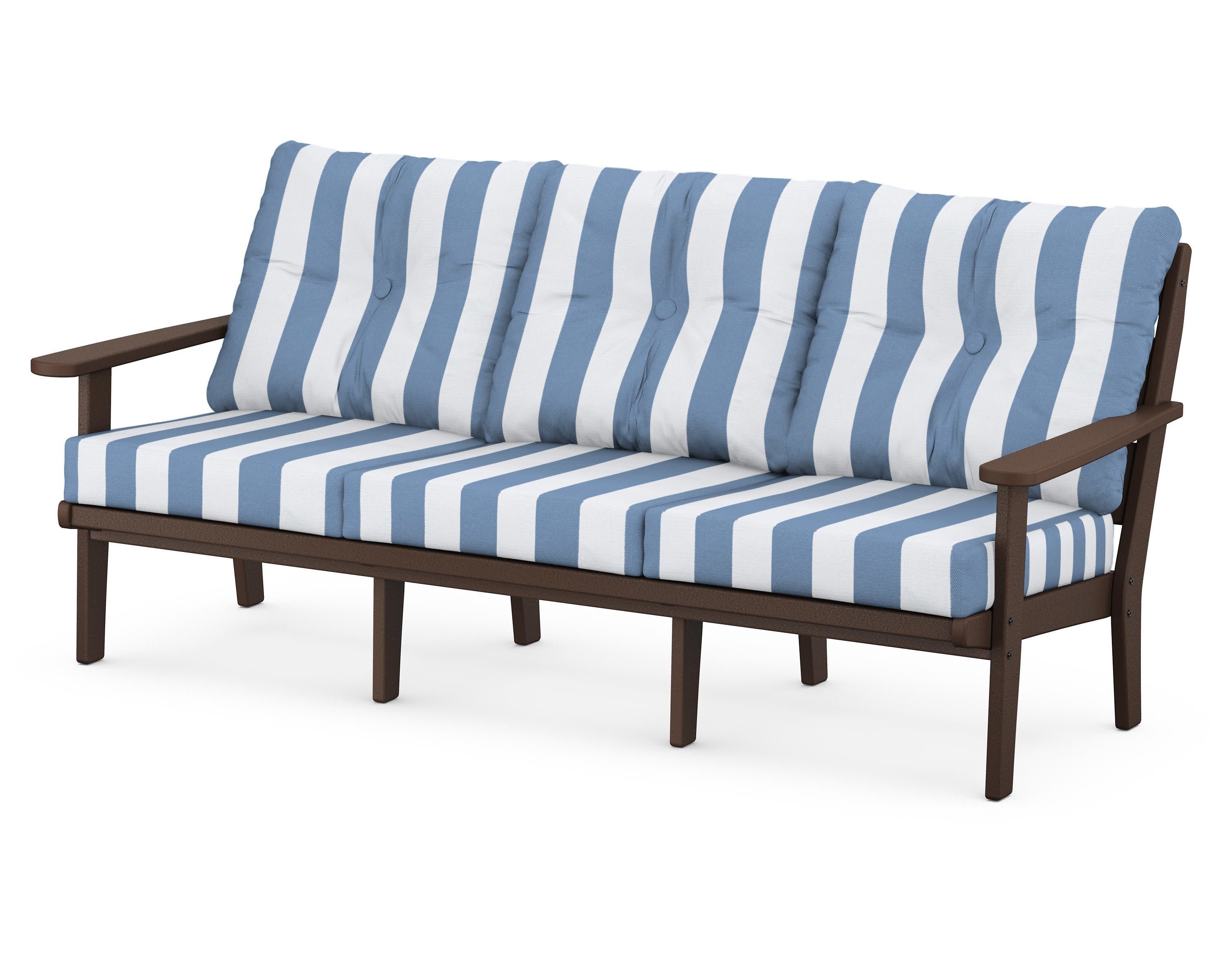 Lakeside Deep Seating Sofa in Mahogany / Cabana Stripe Sky Blue
