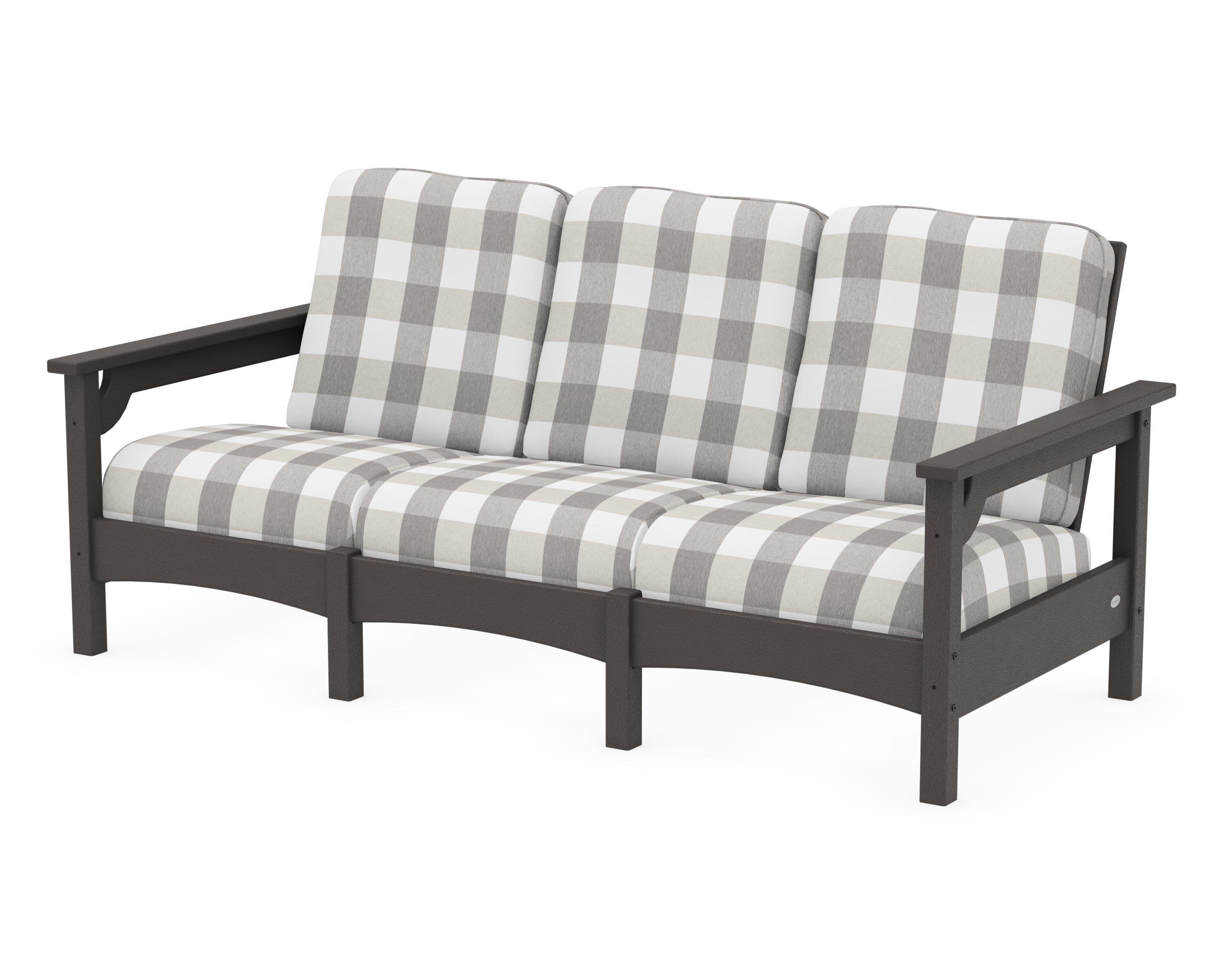 Club Sofa in Vintage Coffee / Buffalo Plaid Grey Mist