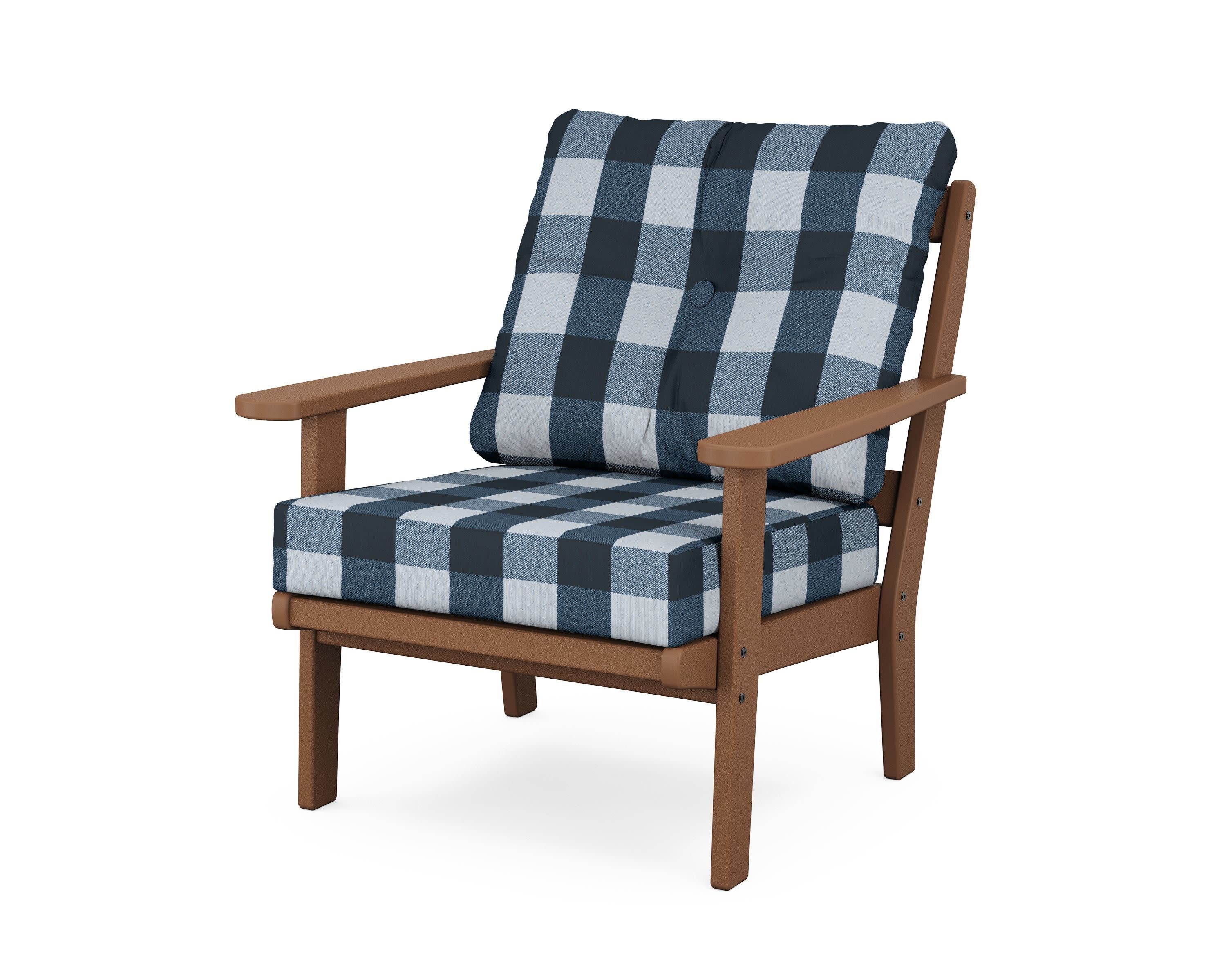 Mission Deep Seating Chair in Teak / Buffalo Plaid Marine Indigo