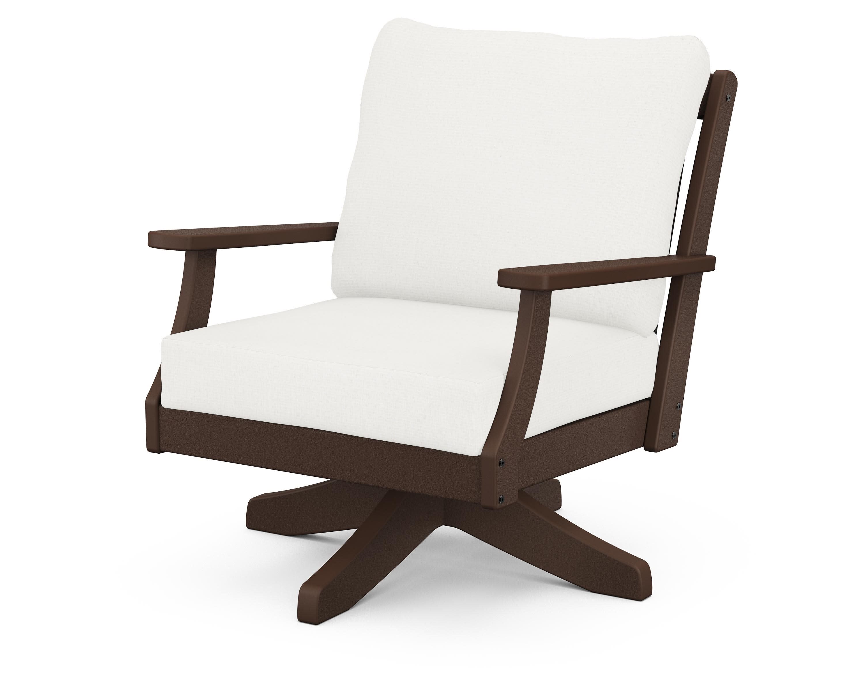 Braxton Deep Seating Swivel Chair in Mahogany / Natural Linen