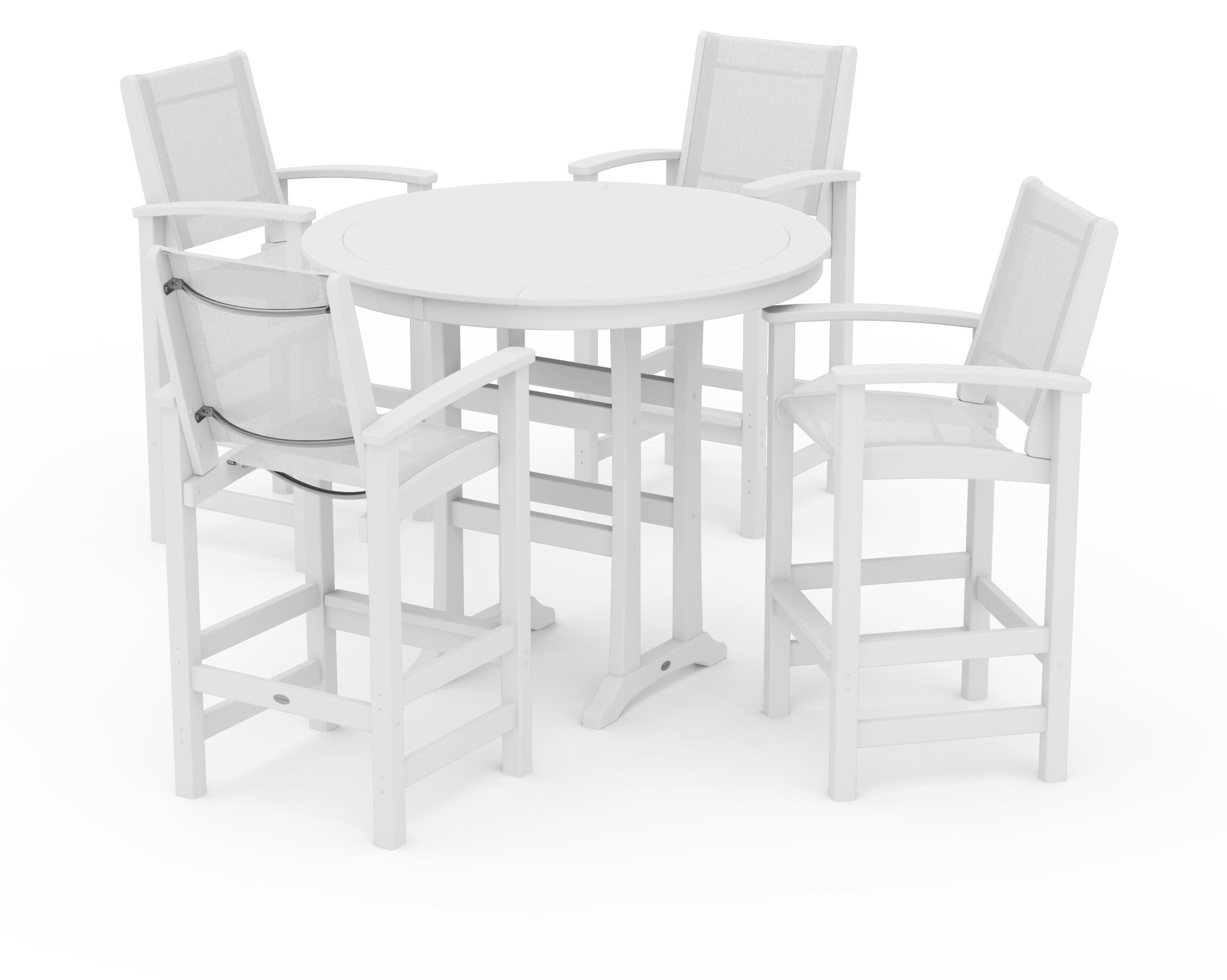 Coastal 5-Piece Nautical Trestle Bar Set in White / White Sling