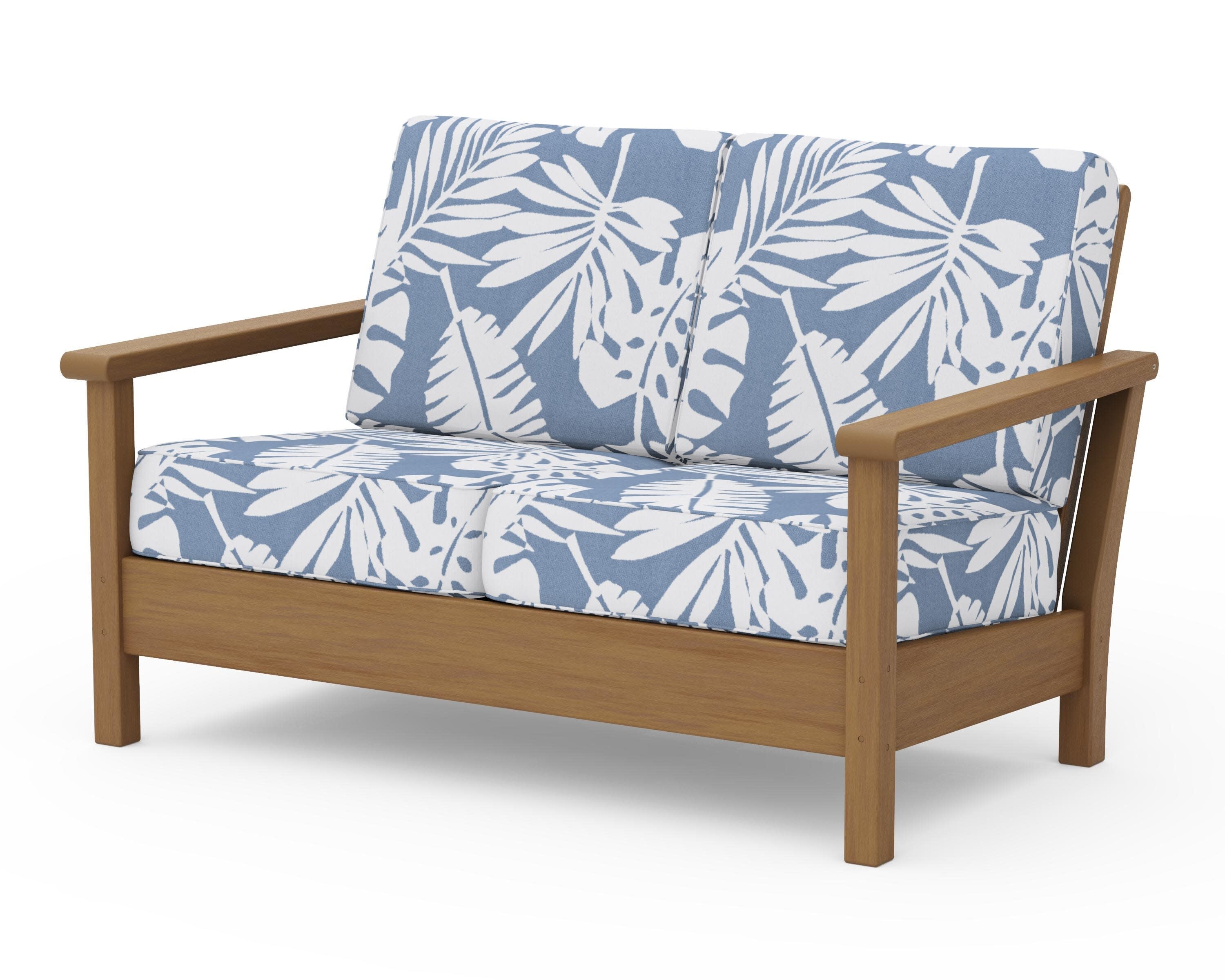 Harbour Deep Seating Loveseat in Natural / Leaf Sky Blue