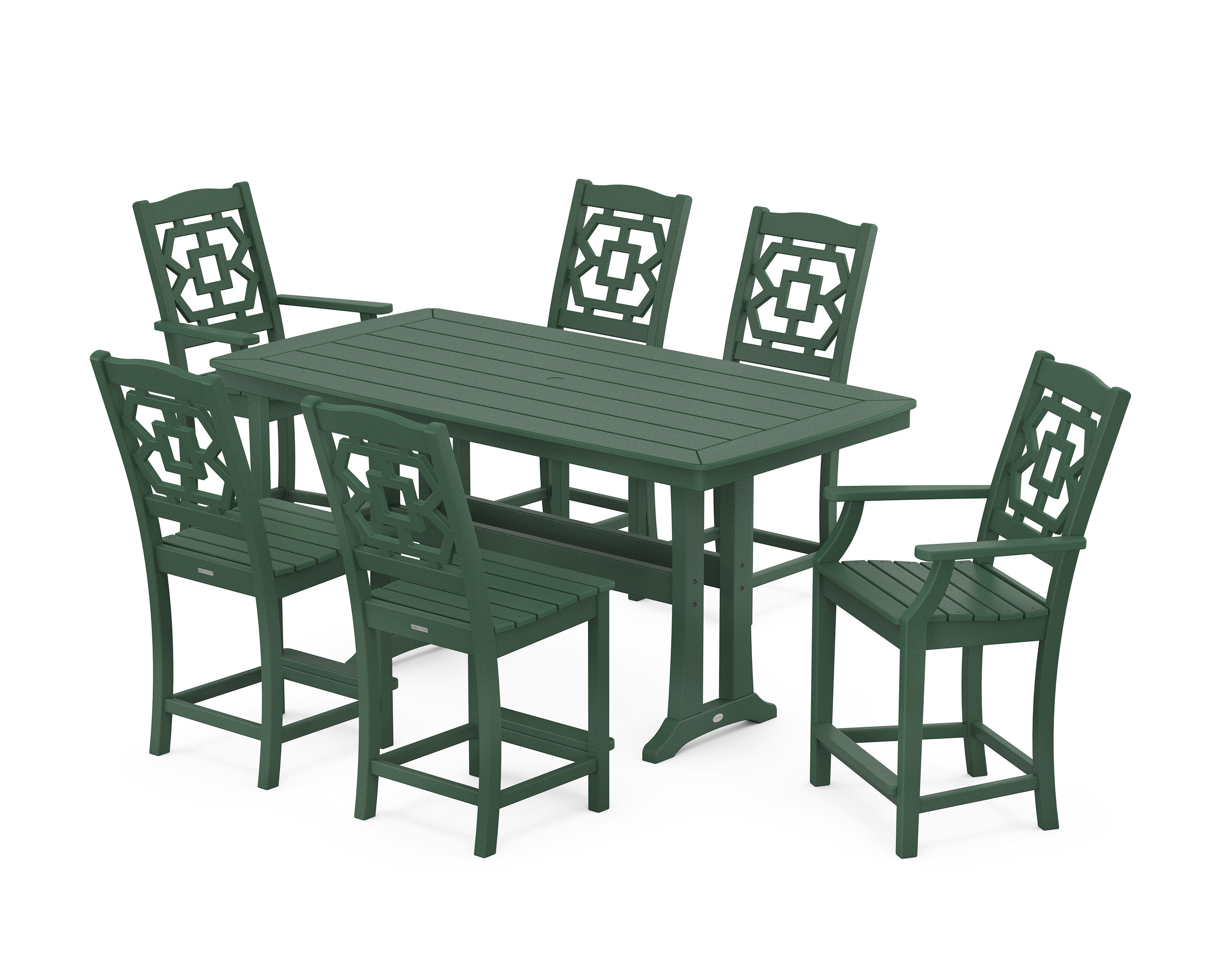 Chinoiserie 7-Piece Counter Set with Trestle Legs in Green