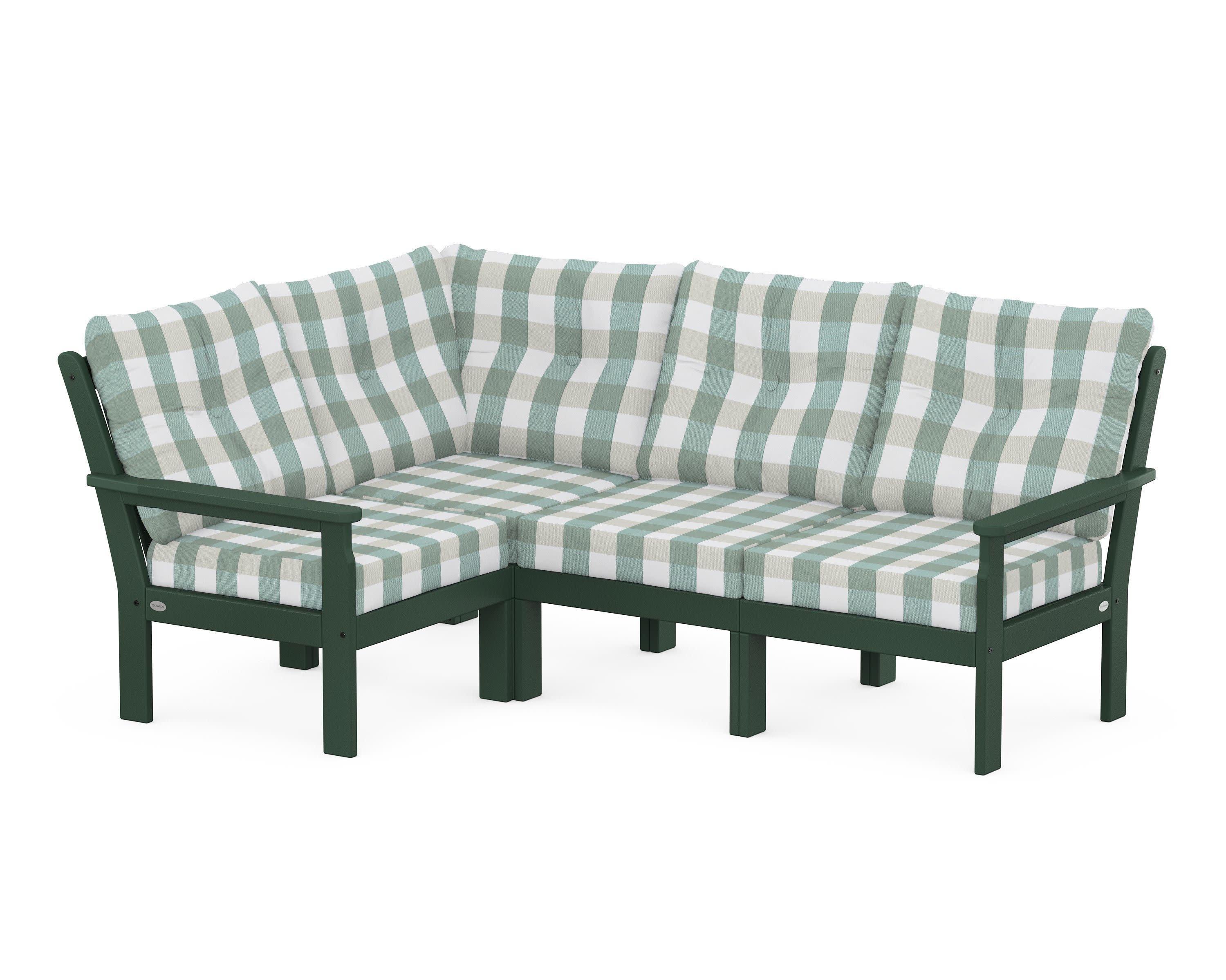 Vineyard 4-Piece Sectional in Green / Buffalo Plaid Glacier Spa