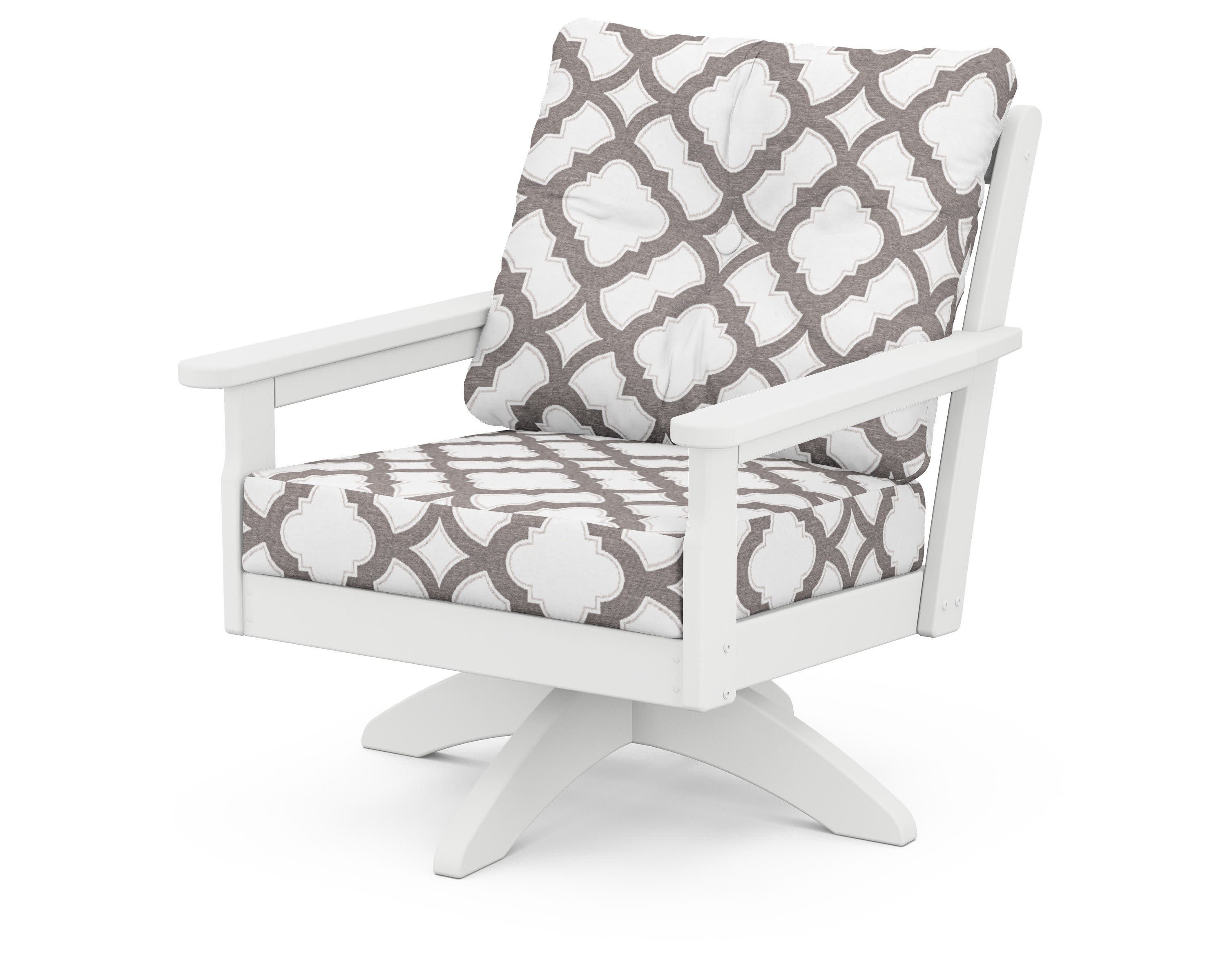 Vineyard Deep Seating Swivel Chair in White / Trellis Grey Mist