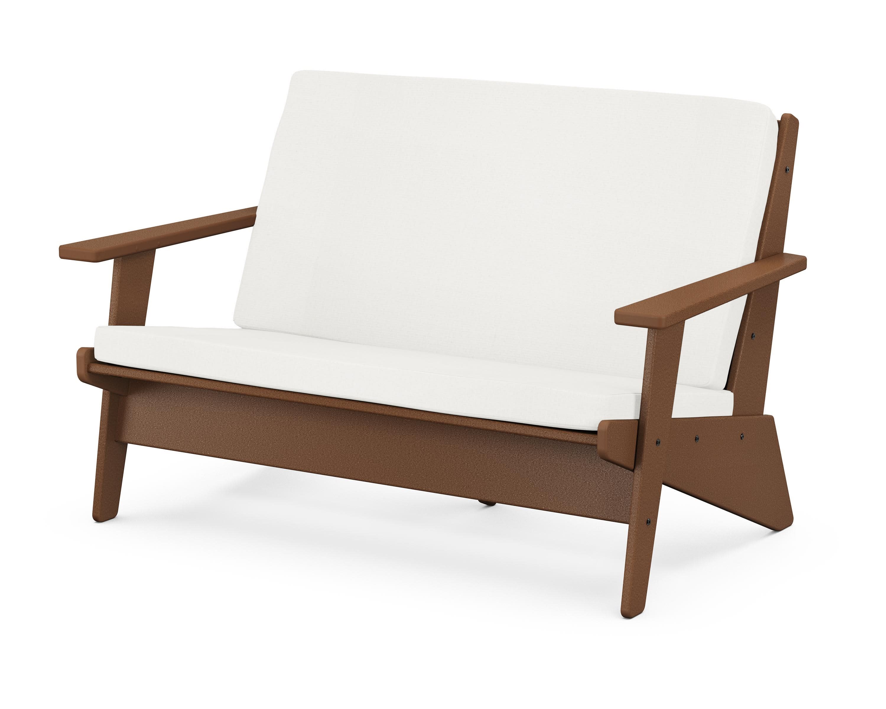Riviera Modern Lounge Loveseat in Teak / Natural Linen