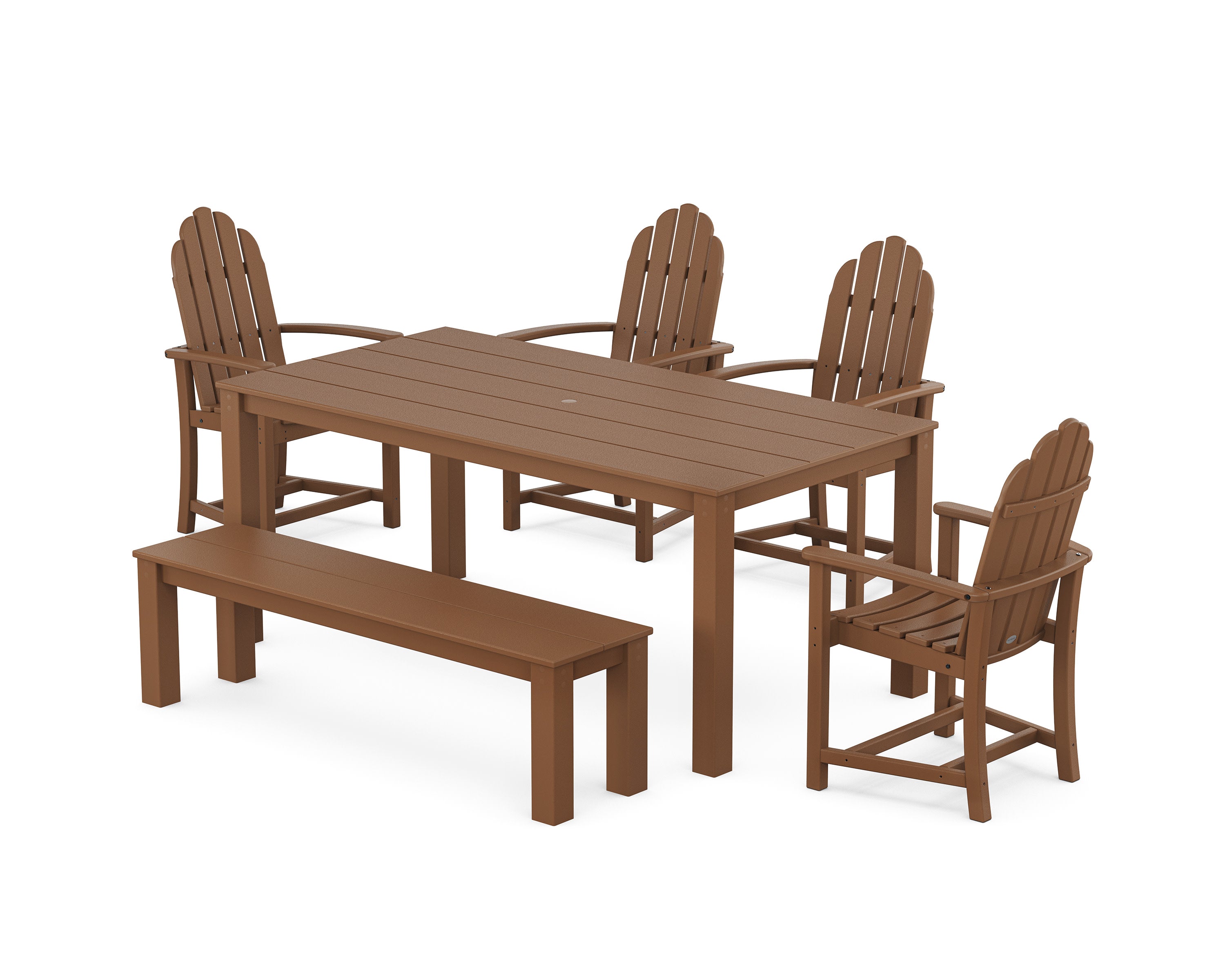 Classic Adirondack 6-Piece Parsons Dining Set with Bench in Teak